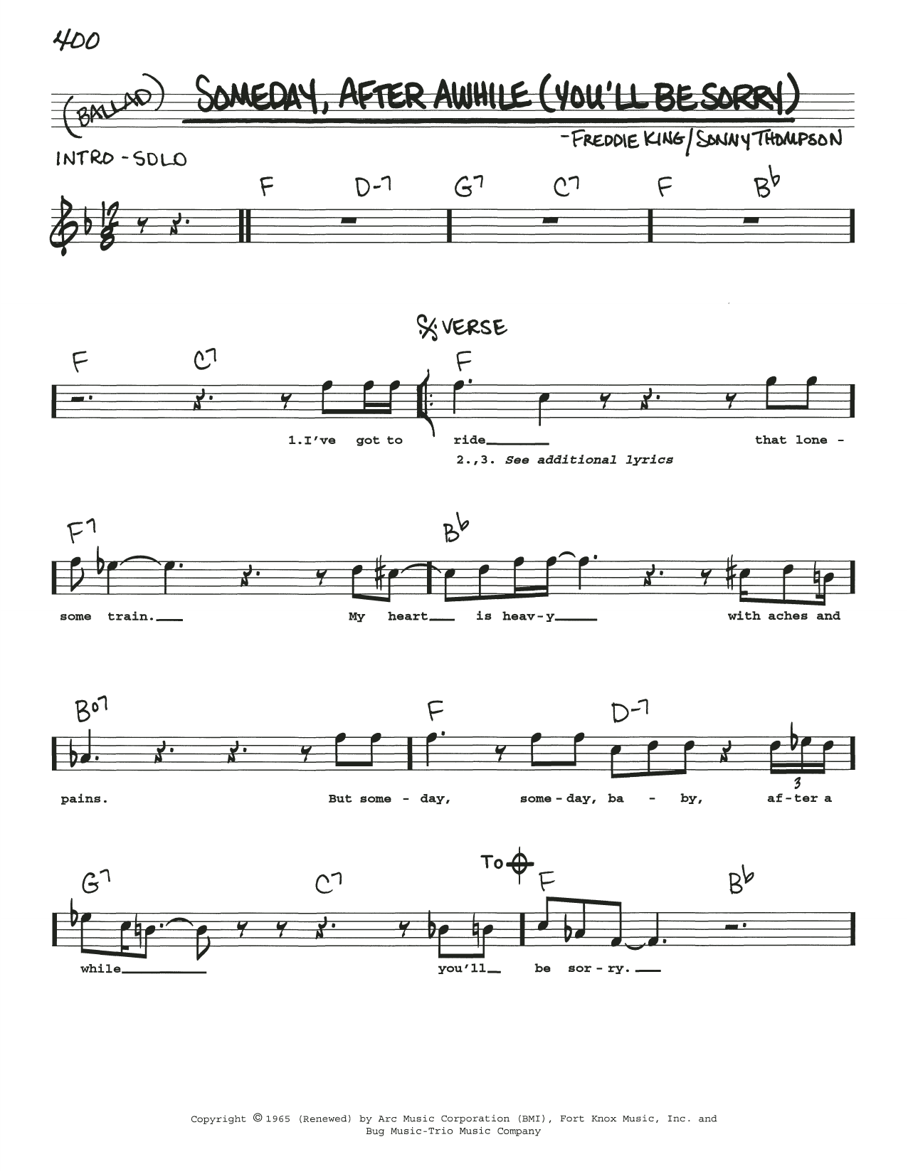 Freddie King Someday, After Awhile (You'll Be Sorry) sheet music notes and chords. Download Printable PDF.