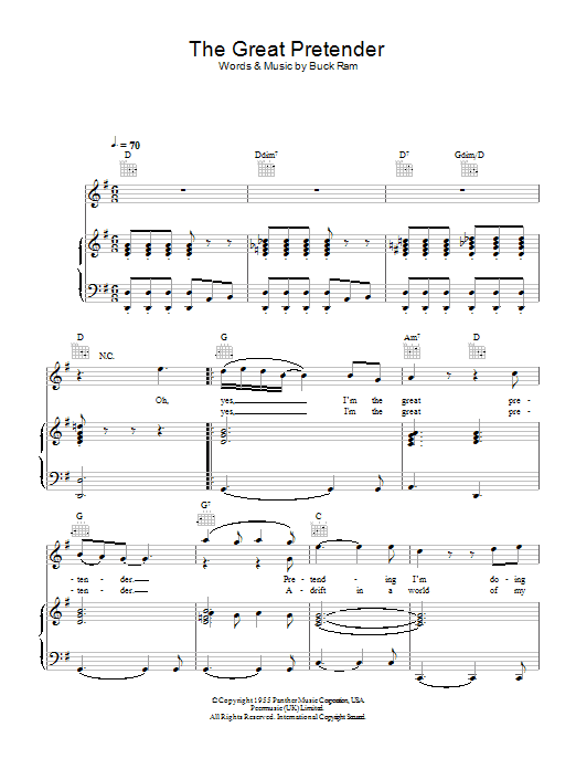 Freddie Mercury The Great Pretender sheet music notes and chords. Download Printable PDF.