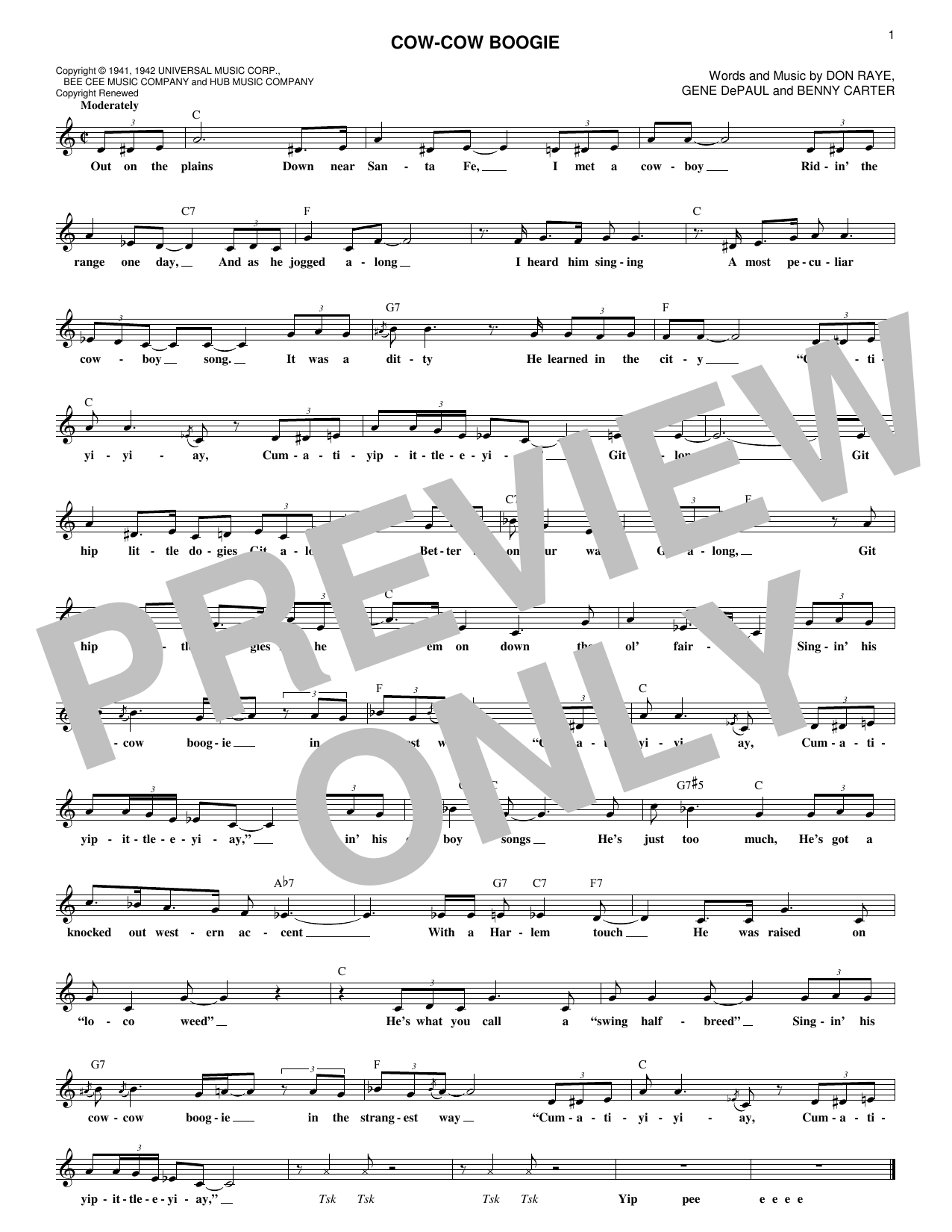 Freddie Slack & His Orchestra Cow-Cow Boogie sheet music notes and chords. Download Printable PDF.