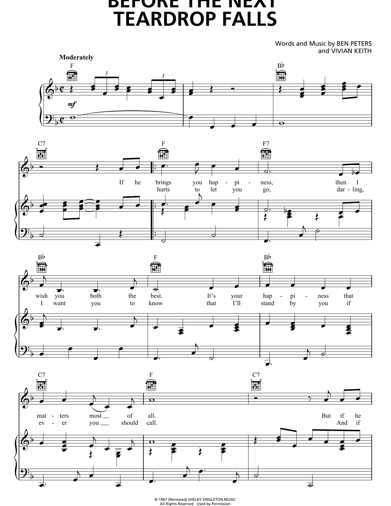 Freddy Fender Before The Next Teardrop Falls sheet music notes and chords. Download Printable PDF.