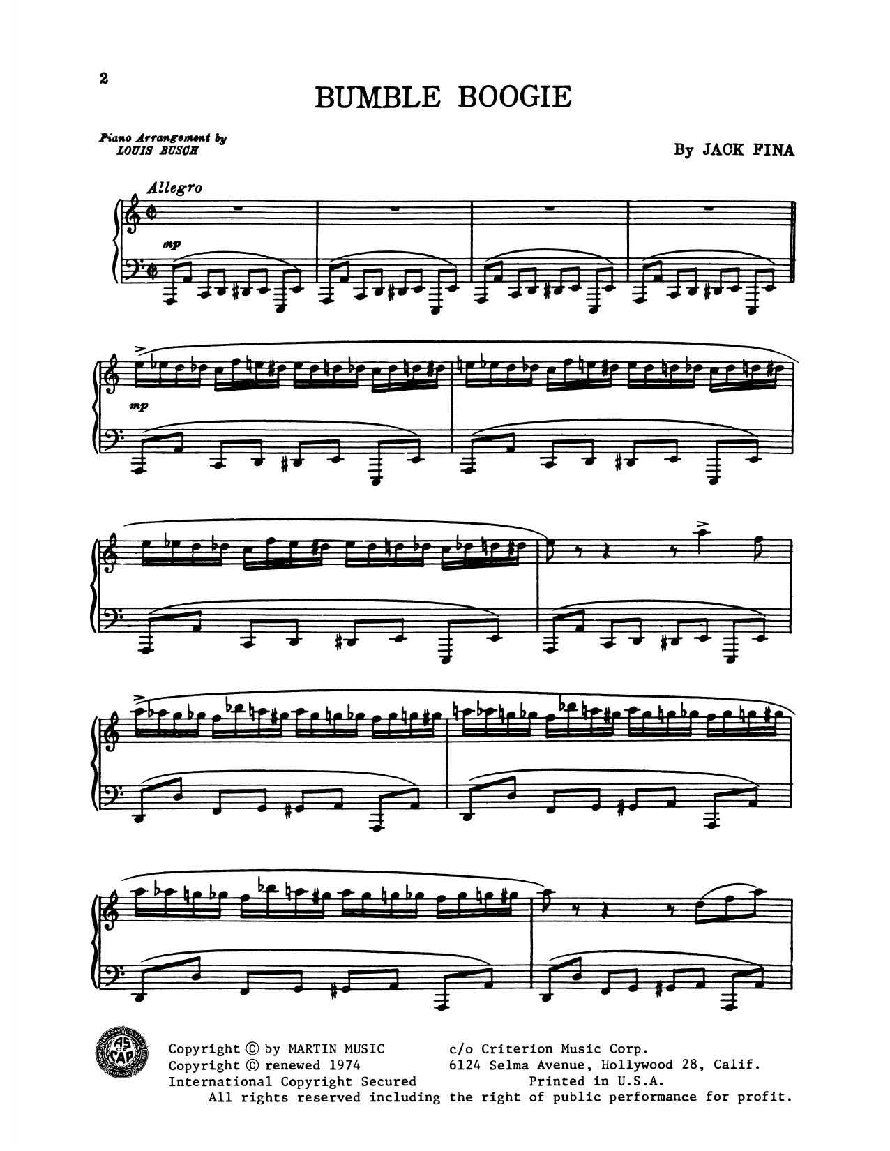 Freddy Martin and His Orchestra Bumble Boogie sheet music notes and chords. Download Printable PDF.