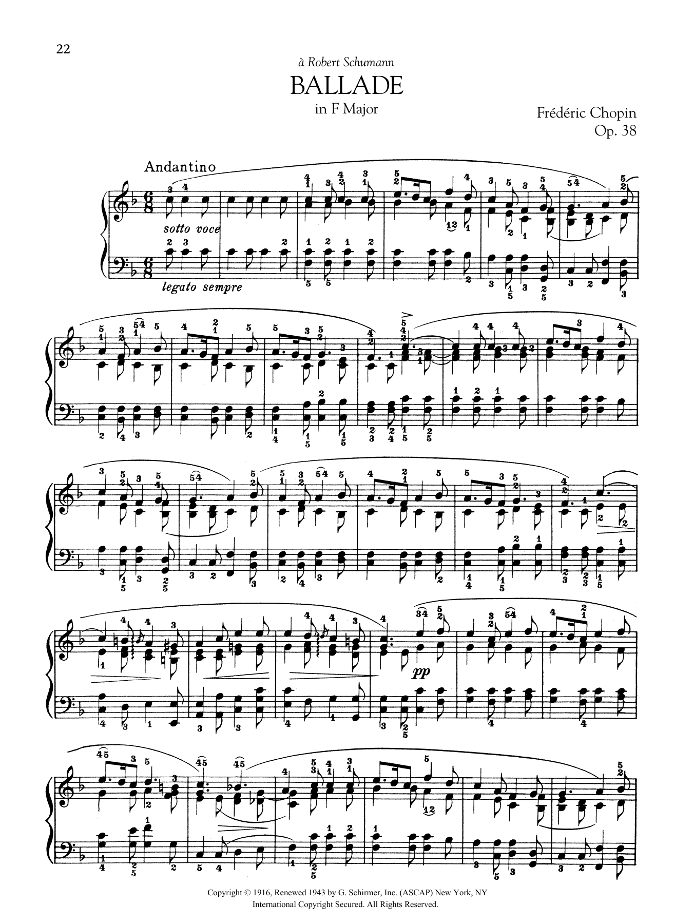 Frederic Chopin Ballade in F Major, Op. 38 sheet music notes and chords arranged for Piano Solo