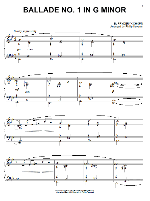 Frederic Chopin Ballade No. 1 In G Minor [Jazz version] (arr. Phillip Keveren) sheet music notes and chords arranged for Piano Solo