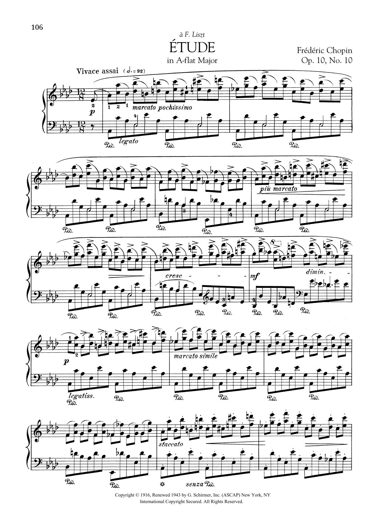 Frederic Chopin Etude in A-flat Major, Op. 10, No. 10 sheet music notes and chords arranged for Piano Solo