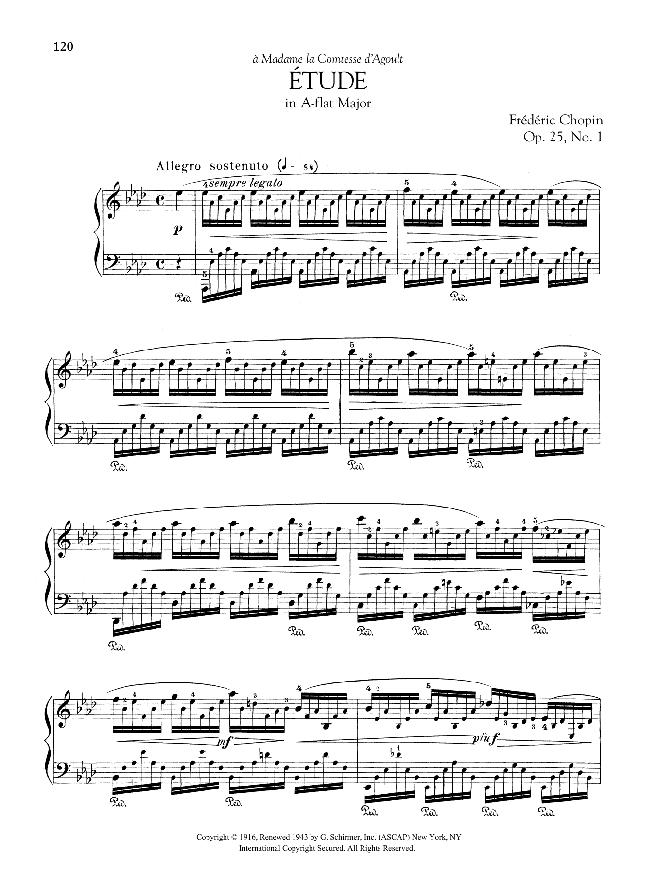 Frederic Chopin Etude in A-flat Major, Op. 25, No. 1 sheet music notes and chords arranged for Piano Solo