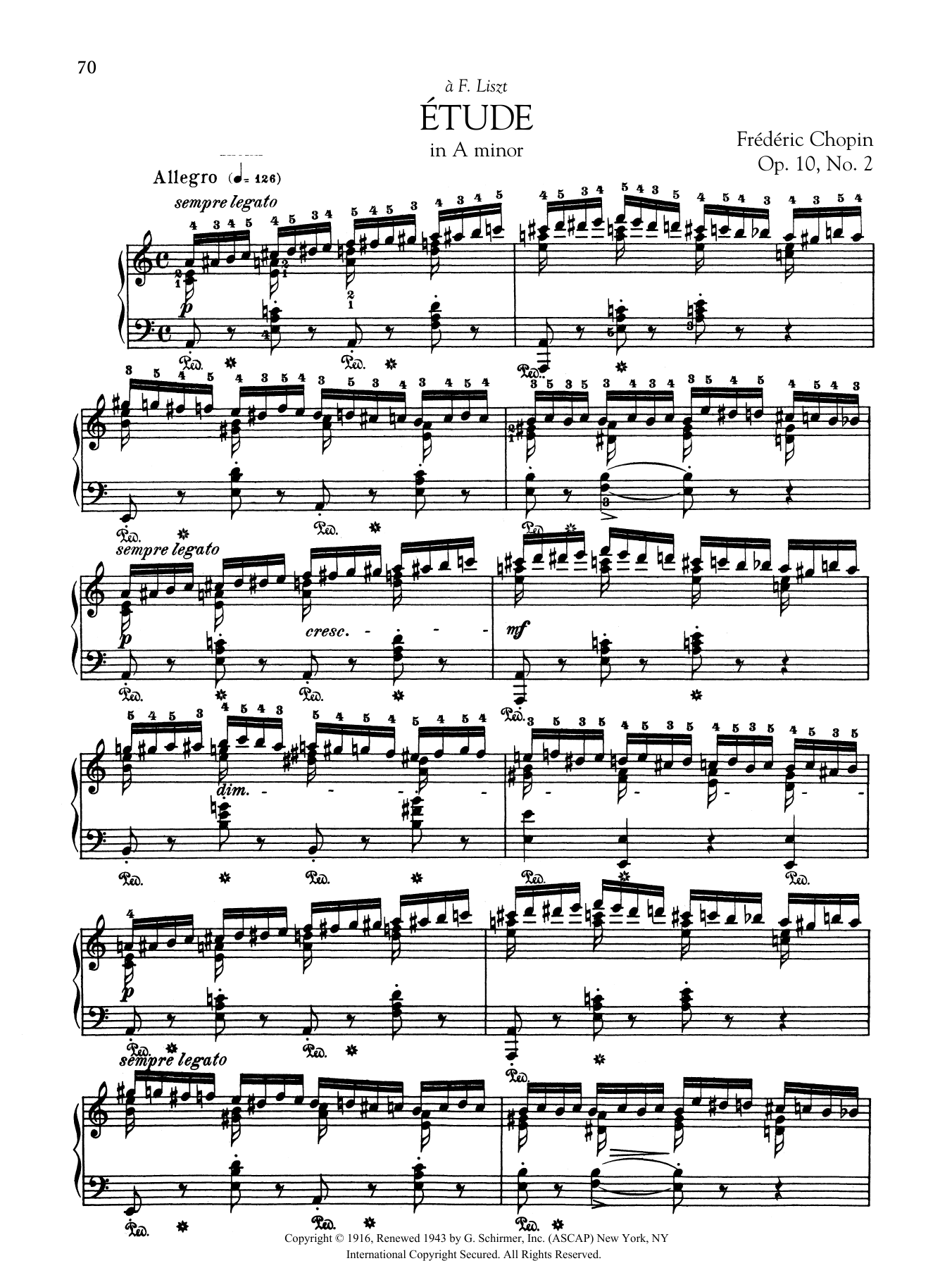 Frederic Chopin Etude in A minor, Op. 10, No. 2 sheet music notes and chords arranged for Piano Solo