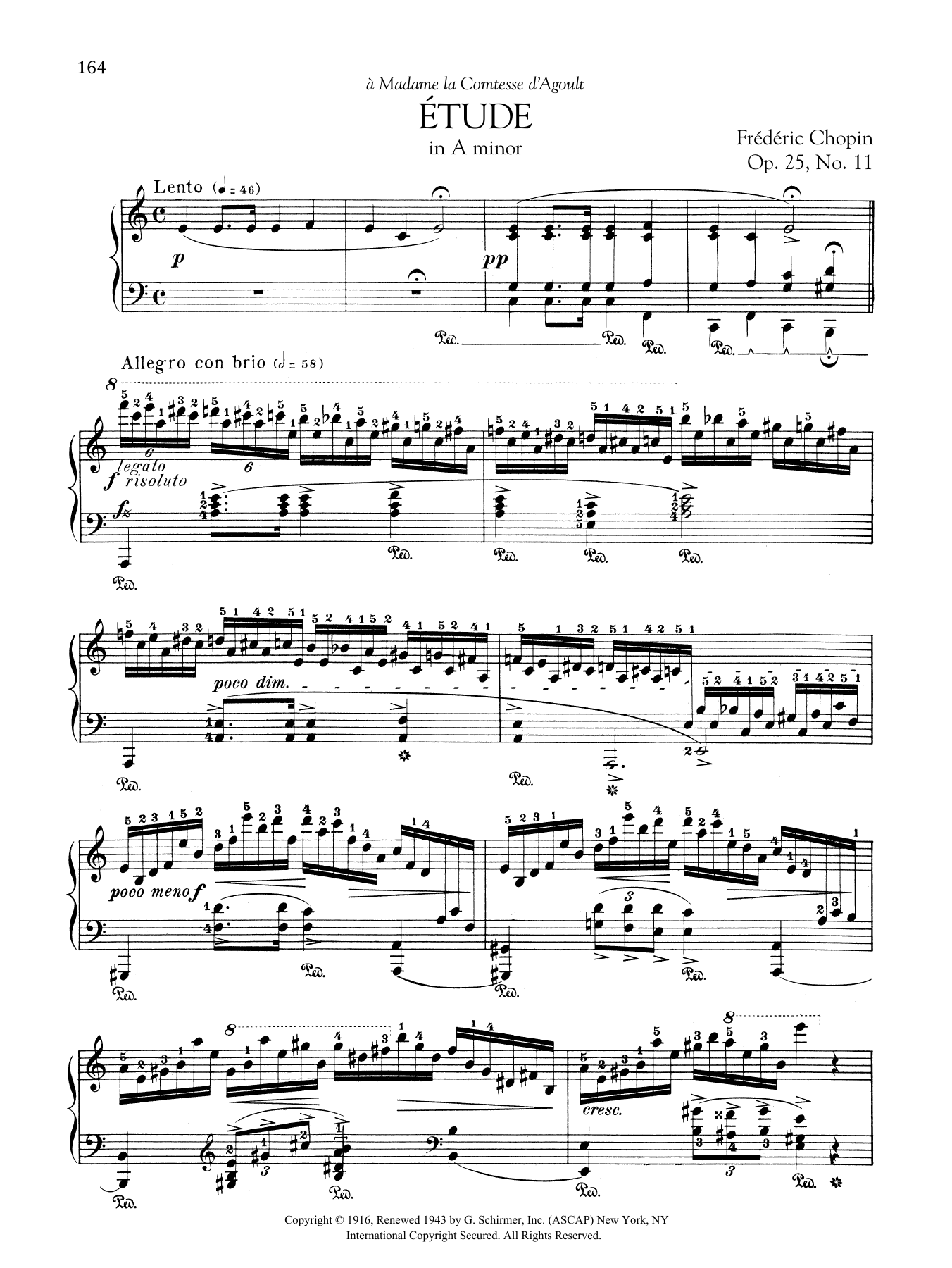 Frederic Chopin Etude in A minor, Op. 25, No. 11 sheet music notes and chords arranged for Piano Solo