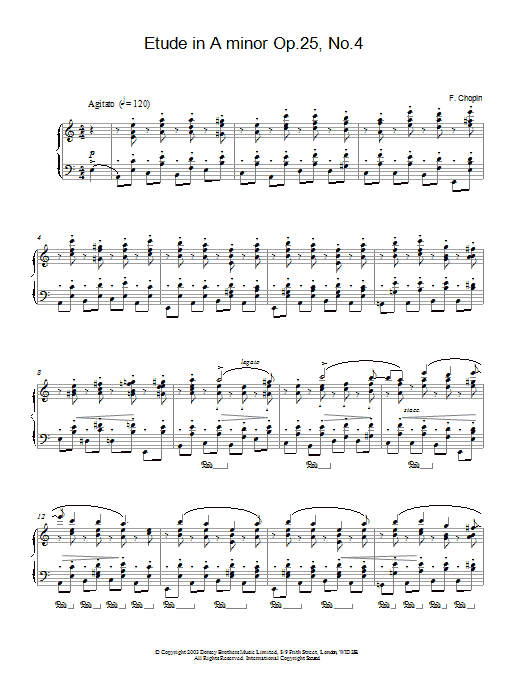 Frederic Chopin Etude in A minor, Op. 25, No. 4 sheet music notes and chords arranged for Piano Solo