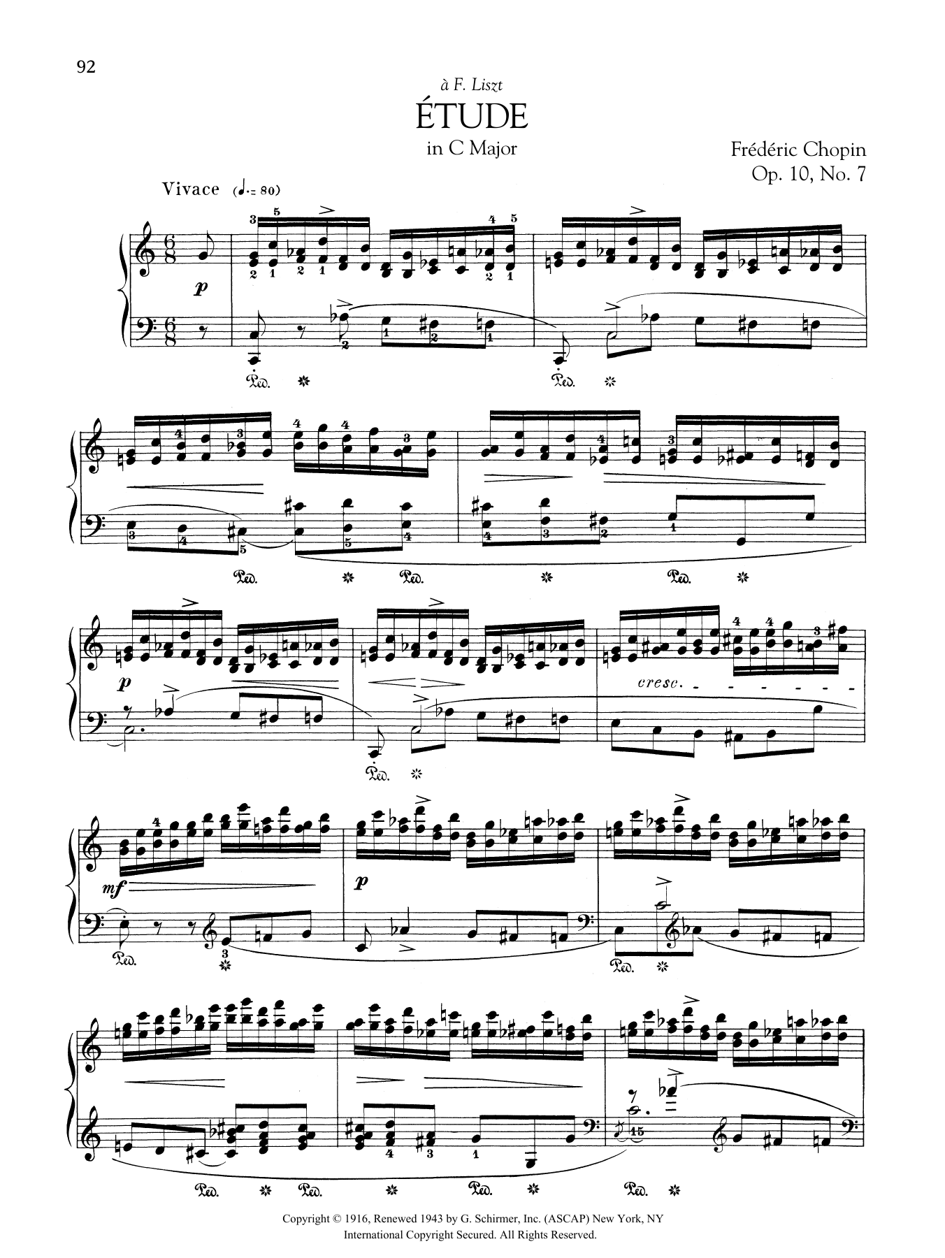 Frederic Chopin Etude in C Major, Op. 10, No. 7 sheet music notes and chords arranged for Piano Solo