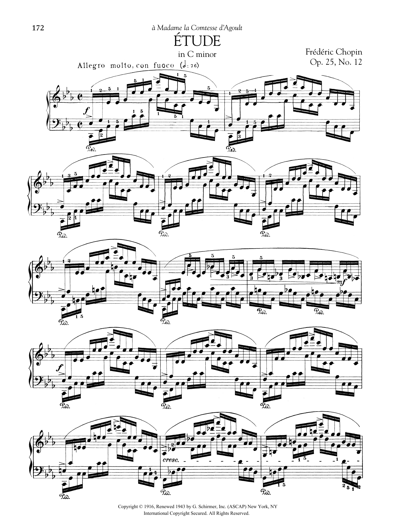 Frederic Chopin Etude in C minor, Op. 25, No. 12 sheet music notes and chords arranged for Piano Solo