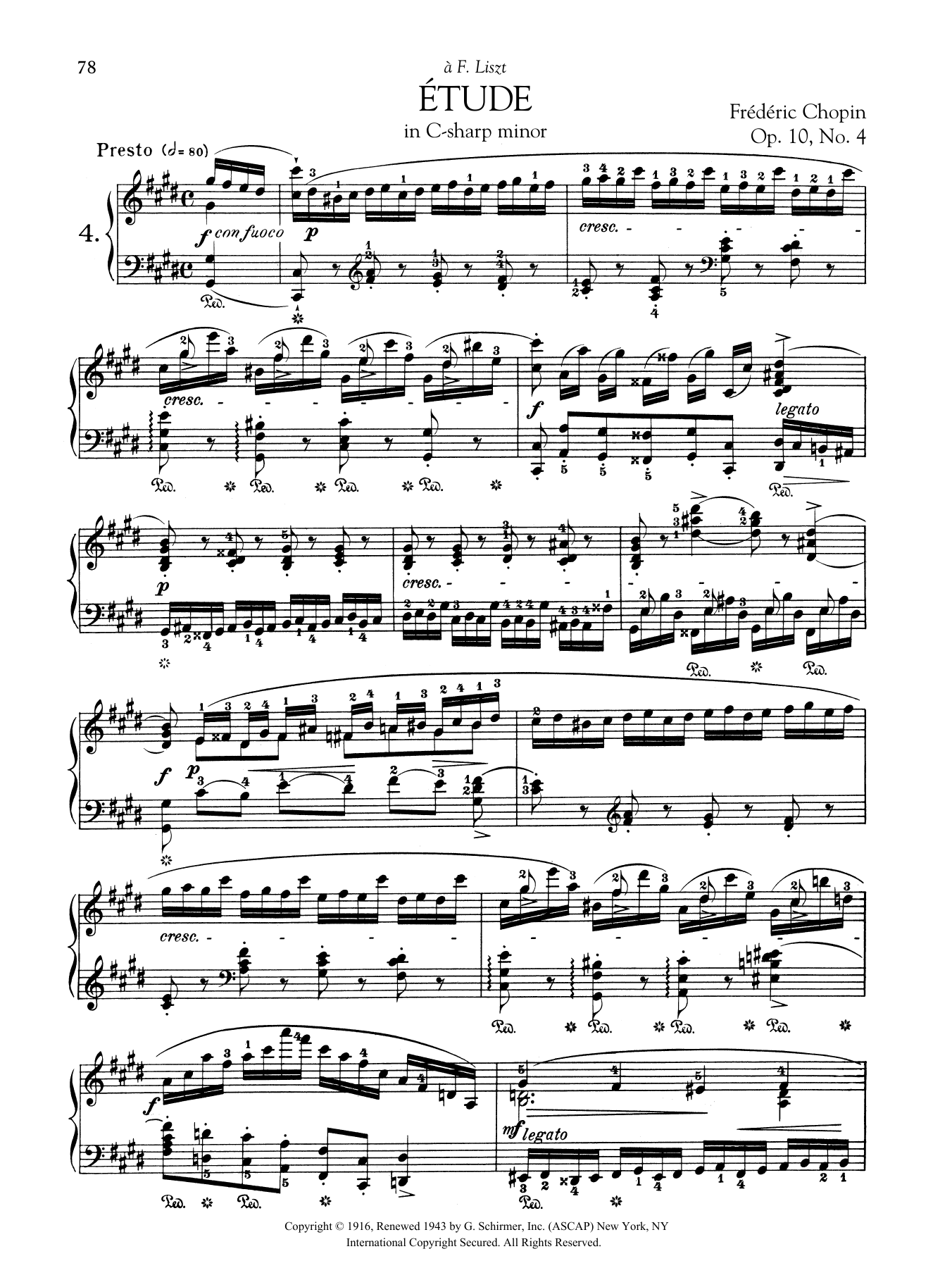 Frederic Chopin Etude in C-sharp minor, Op. 10, No. 4 sheet music notes and chords. Download Printable PDF.