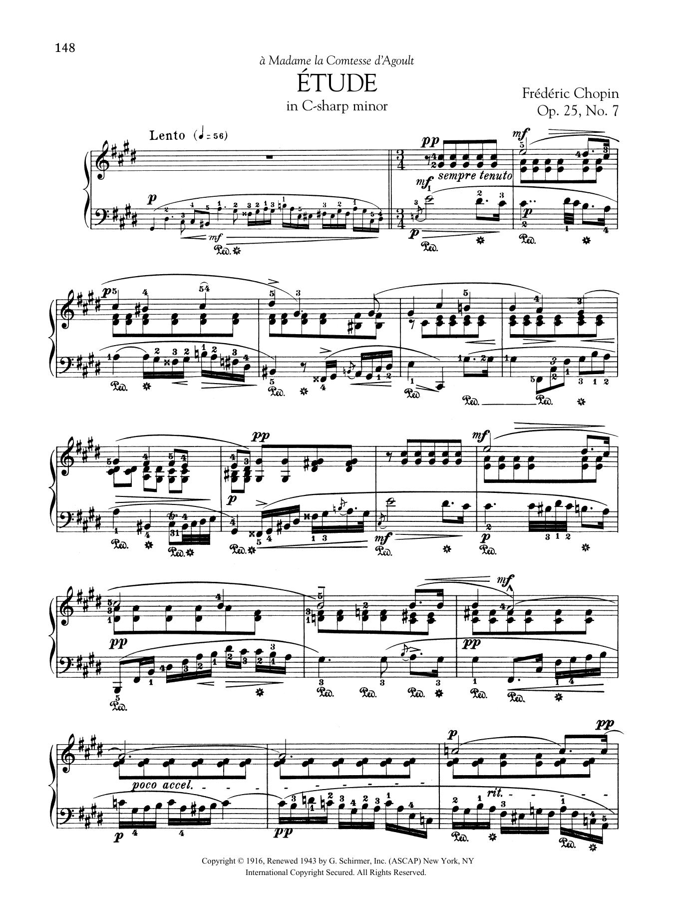 Frederic Chopin Etude in C-sharp minor, Op. 25, No. 7 sheet music notes and chords arranged for Piano Solo