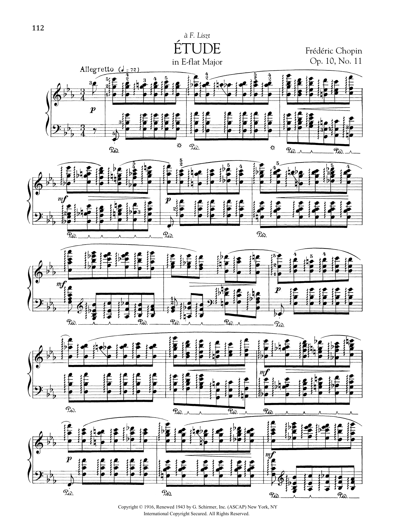 Frederic Chopin Etude in E-flat Major, Op. 10, No. 11 sheet music notes and chords arranged for Piano Solo