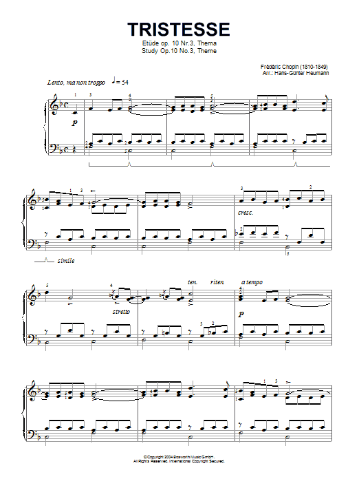 Frederic Chopin Etude in F Major, Op.10, No.3 (Tristesse) sheet music notes and chords arranged for Piano Solo