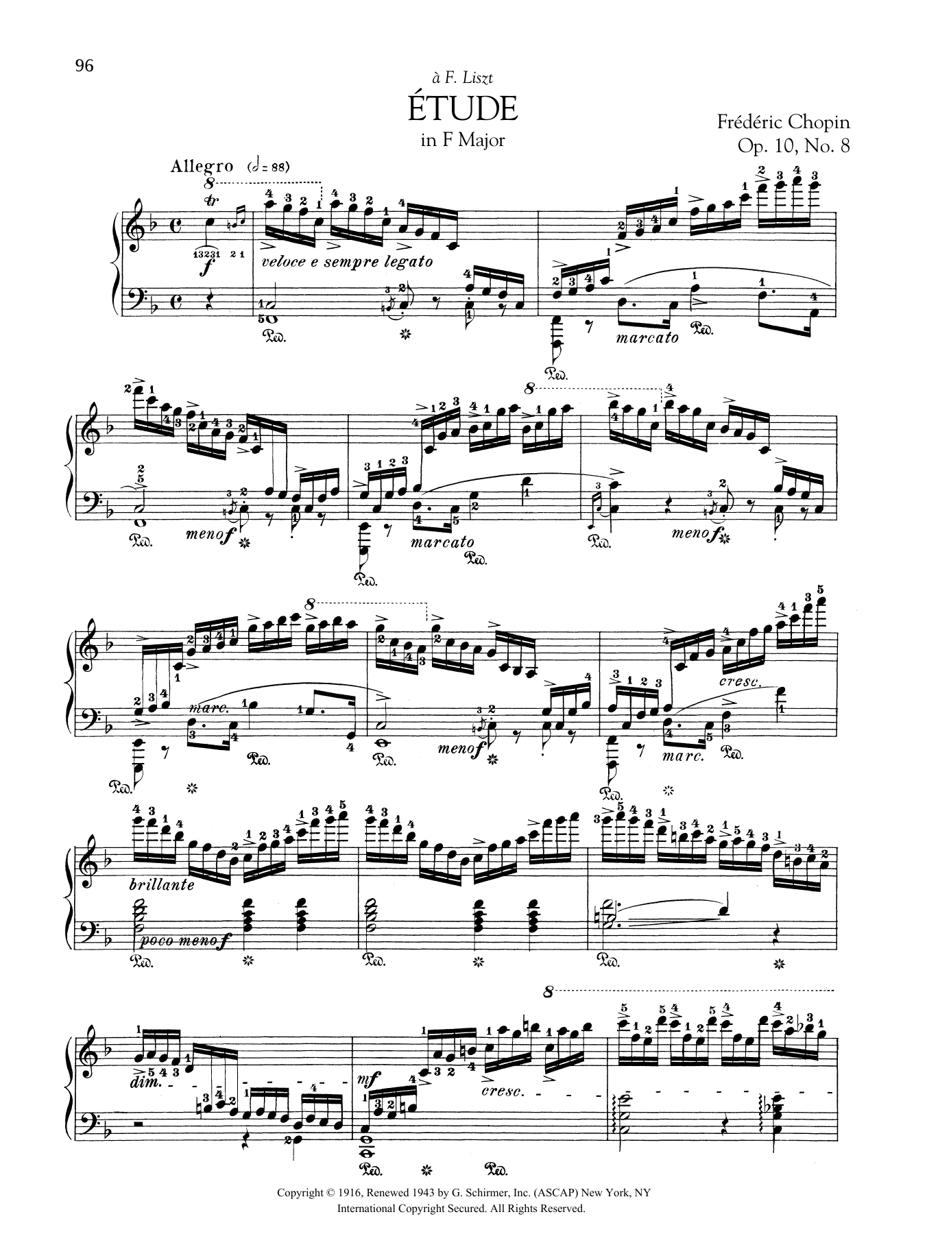 Frederic Chopin Etude in F Major, Op. 10, No. 8 sheet music notes and chords arranged for Piano Solo