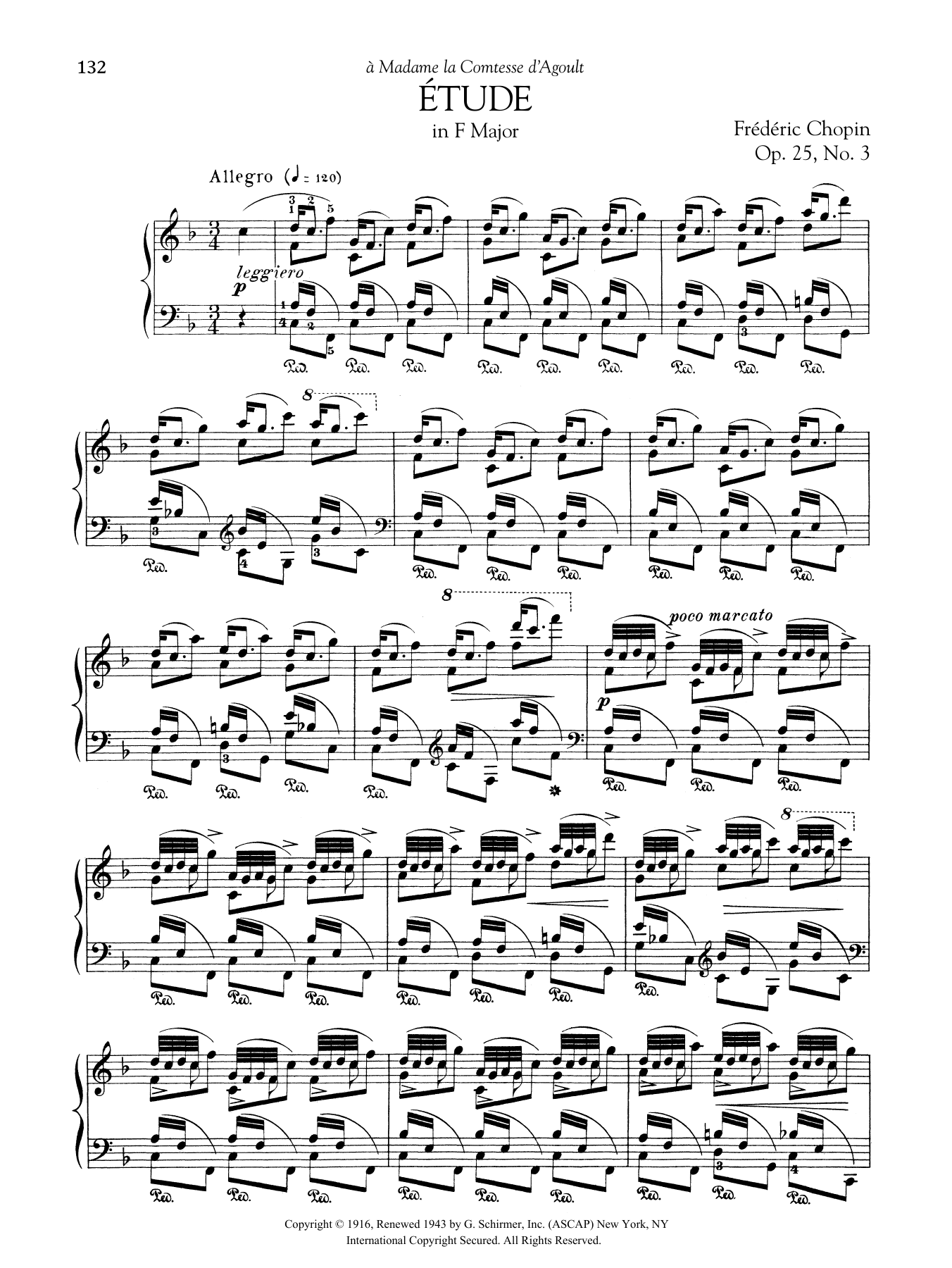 Frederic Chopin Etude in F Major, Op. 25, No. 3 sheet music notes and chords arranged for Piano Solo