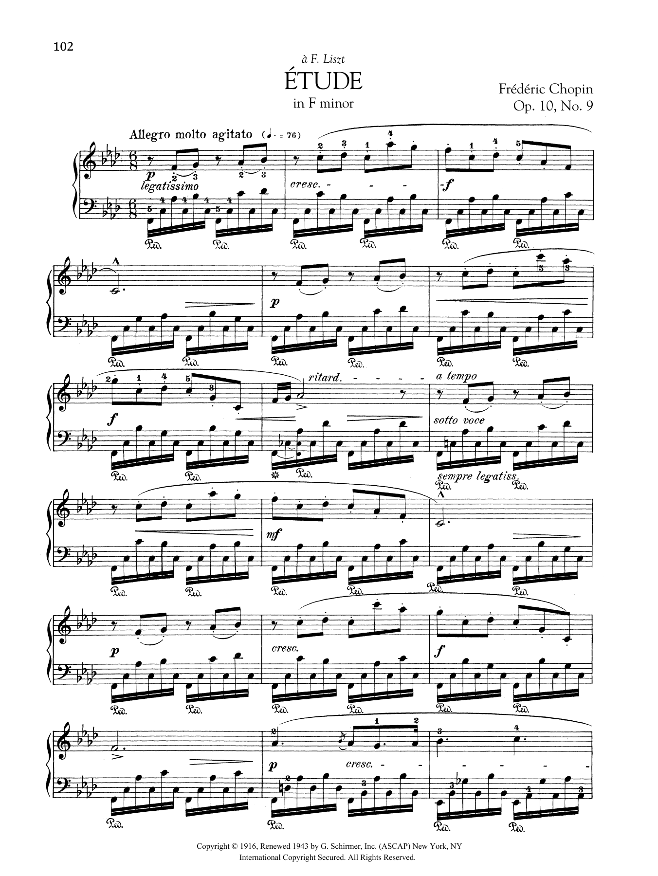 Frederic Chopin Etude in F minor, Op. 10, No. 9 sheet music notes and chords arranged for Piano Solo