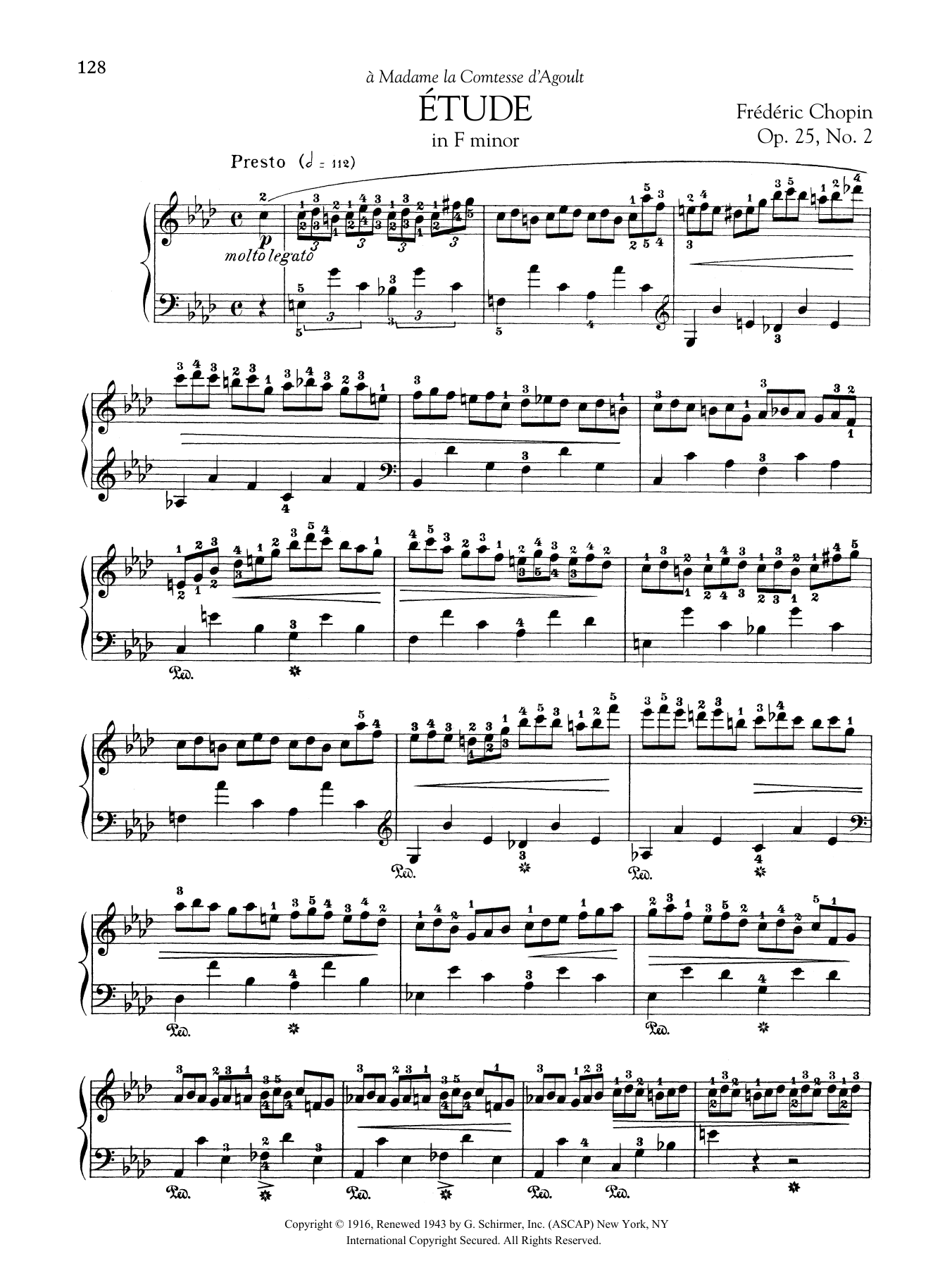 Frederic Chopin Etude in F minor, Op 25, No. 2 sheet music notes and chords. Download Printable PDF.