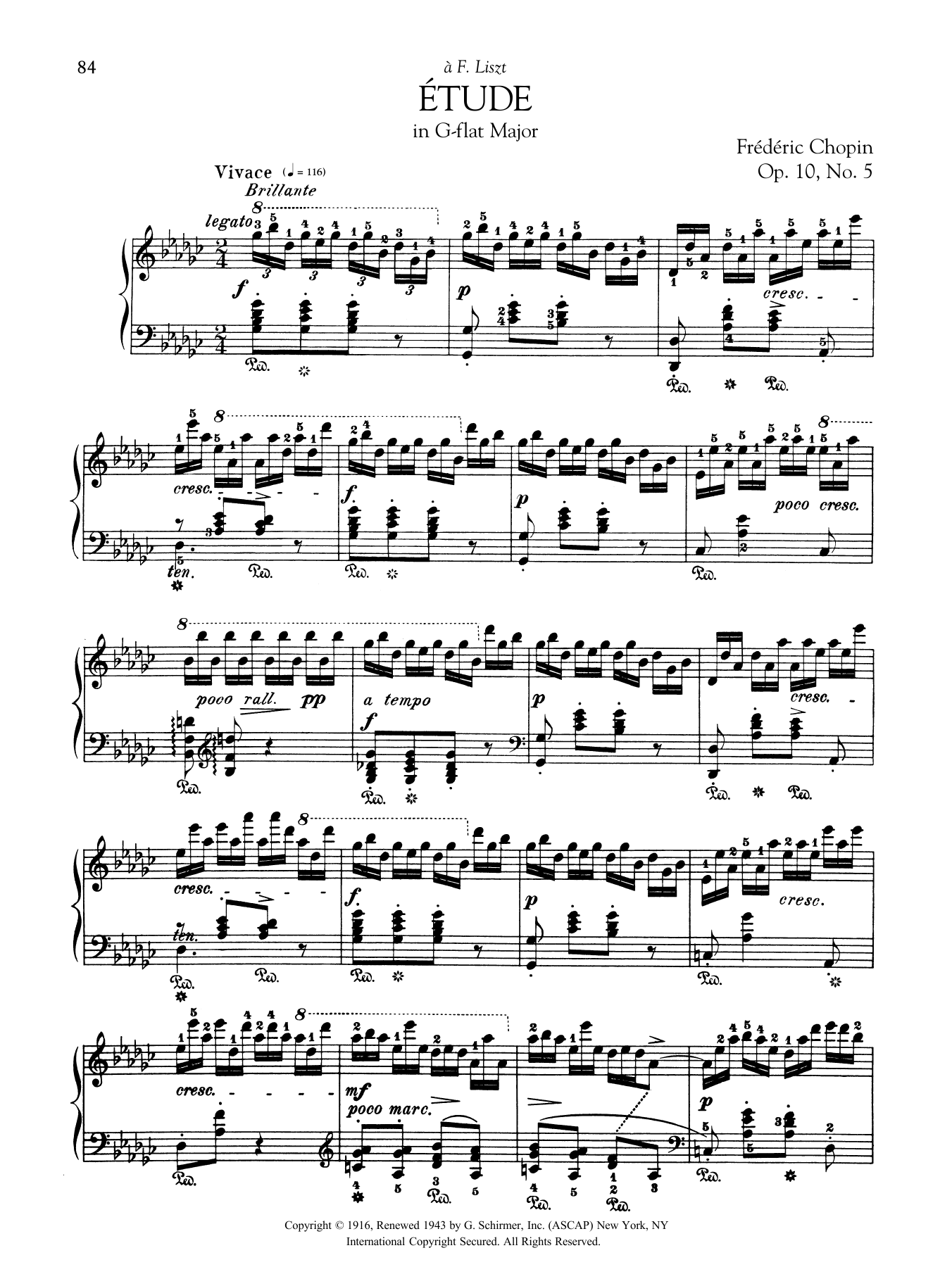 Frederic Chopin Etude in G-flat Major, Op. 10, No. 5 sheet music notes and chords arranged for Piano Solo