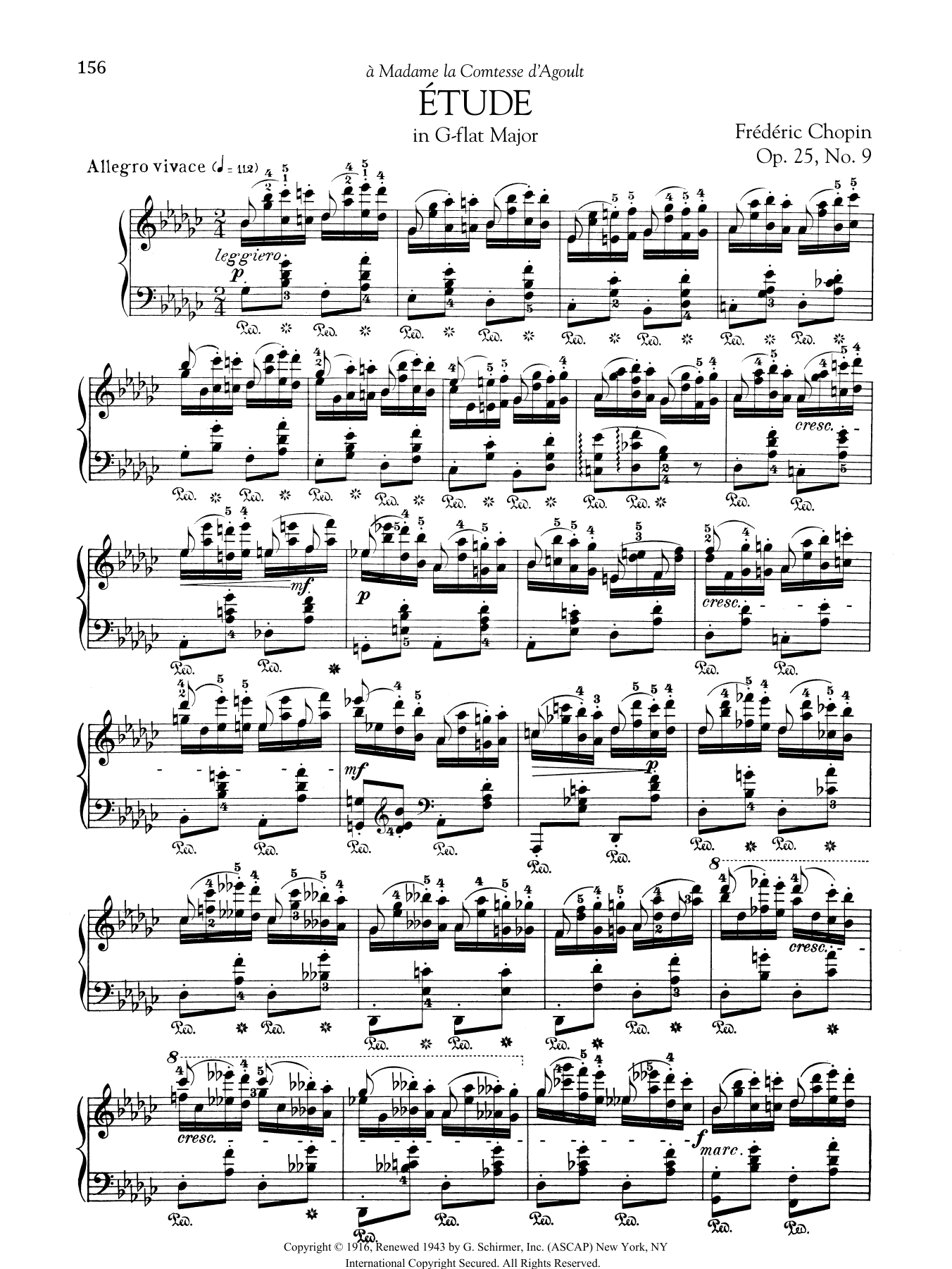 Frederic Chopin Etude in G-flat Major, Op. 25, No. 9 sheet music notes and chords arranged for Piano Solo