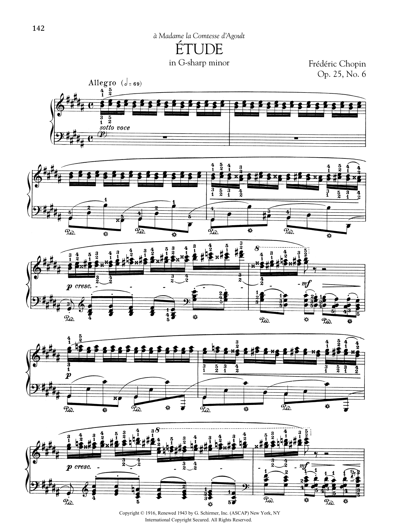 Frederic Chopin Etude in G-sharp minor, Op. 25, No. 6 sheet music notes and chords arranged for Piano Solo