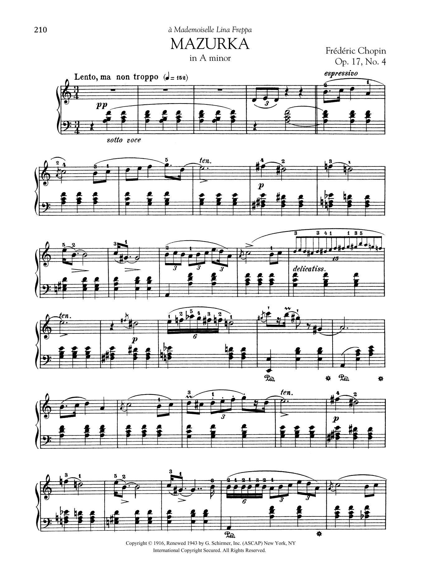 Frederic Chopin Mazurka in A minor, Op. 17, No. 4 sheet music notes and chords. Download Printable PDF.