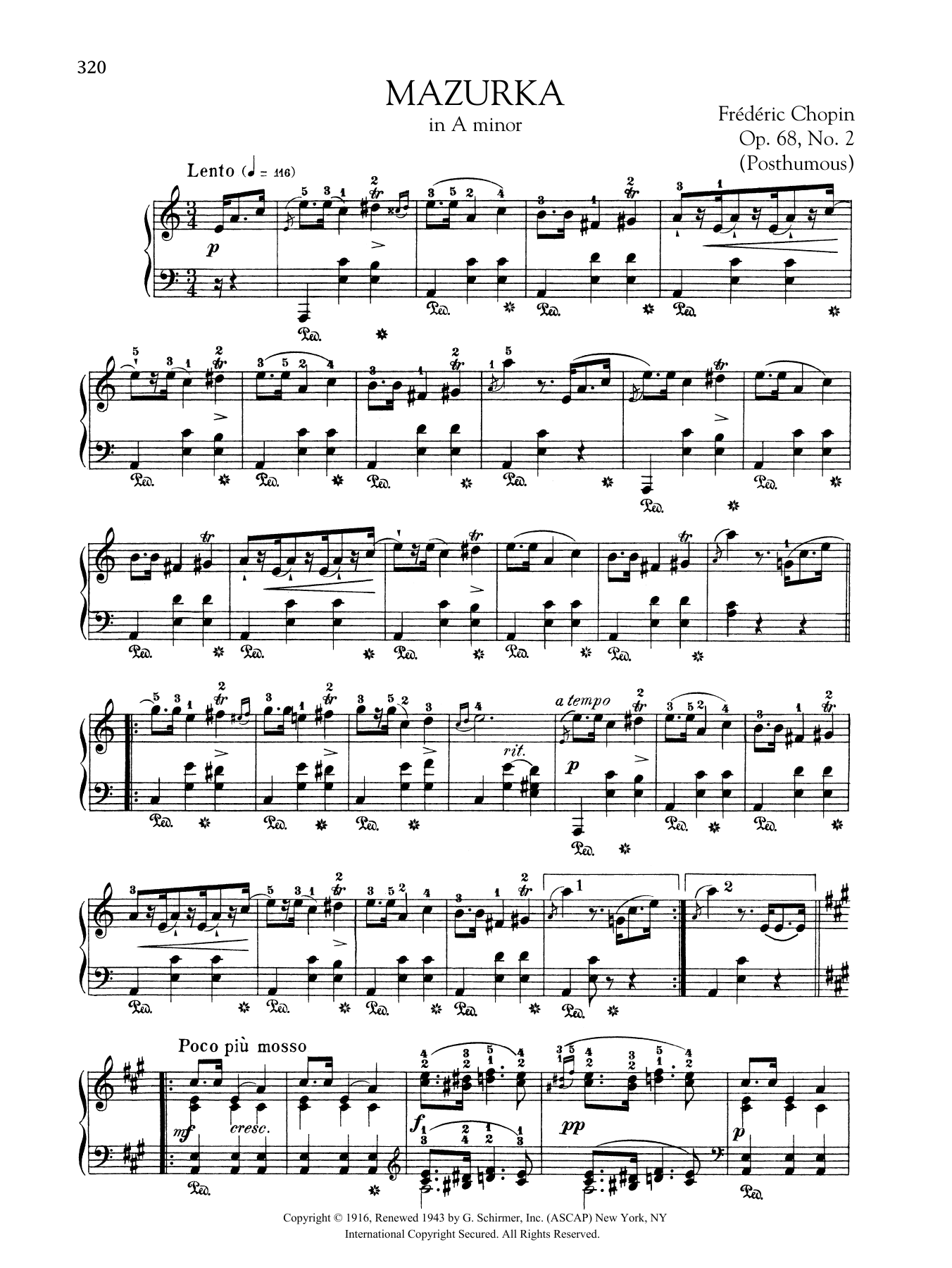 Frederic Chopin Mazurka in A minor, Op. 68, No. 2 (Posthumous) sheet music notes and chords. Download Printable PDF.