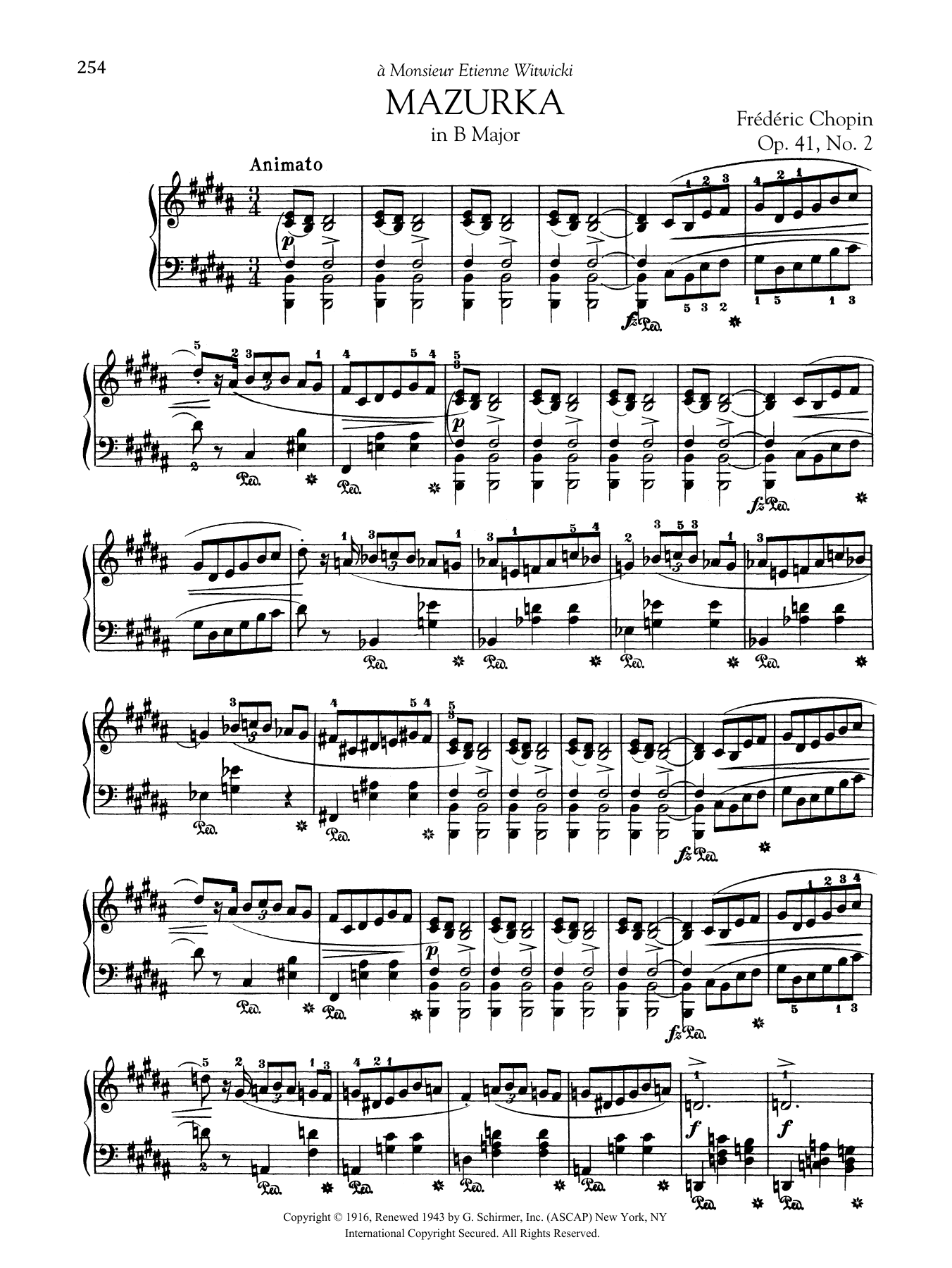 Frederic Chopin Mazurka in B Major, Op. 41, No. 2 sheet music notes and chords arranged for Piano Solo