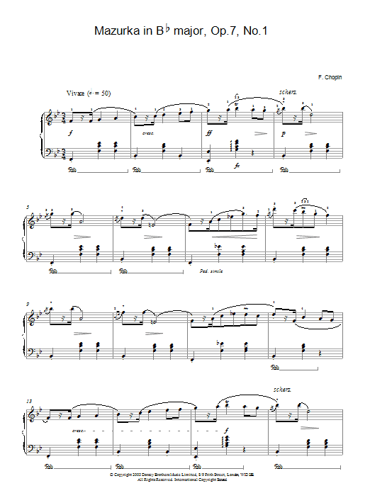 Frederic Chopin Mazurka in B Flat major Op.7 No.1 sheet music notes and chords arranged for Piano Solo