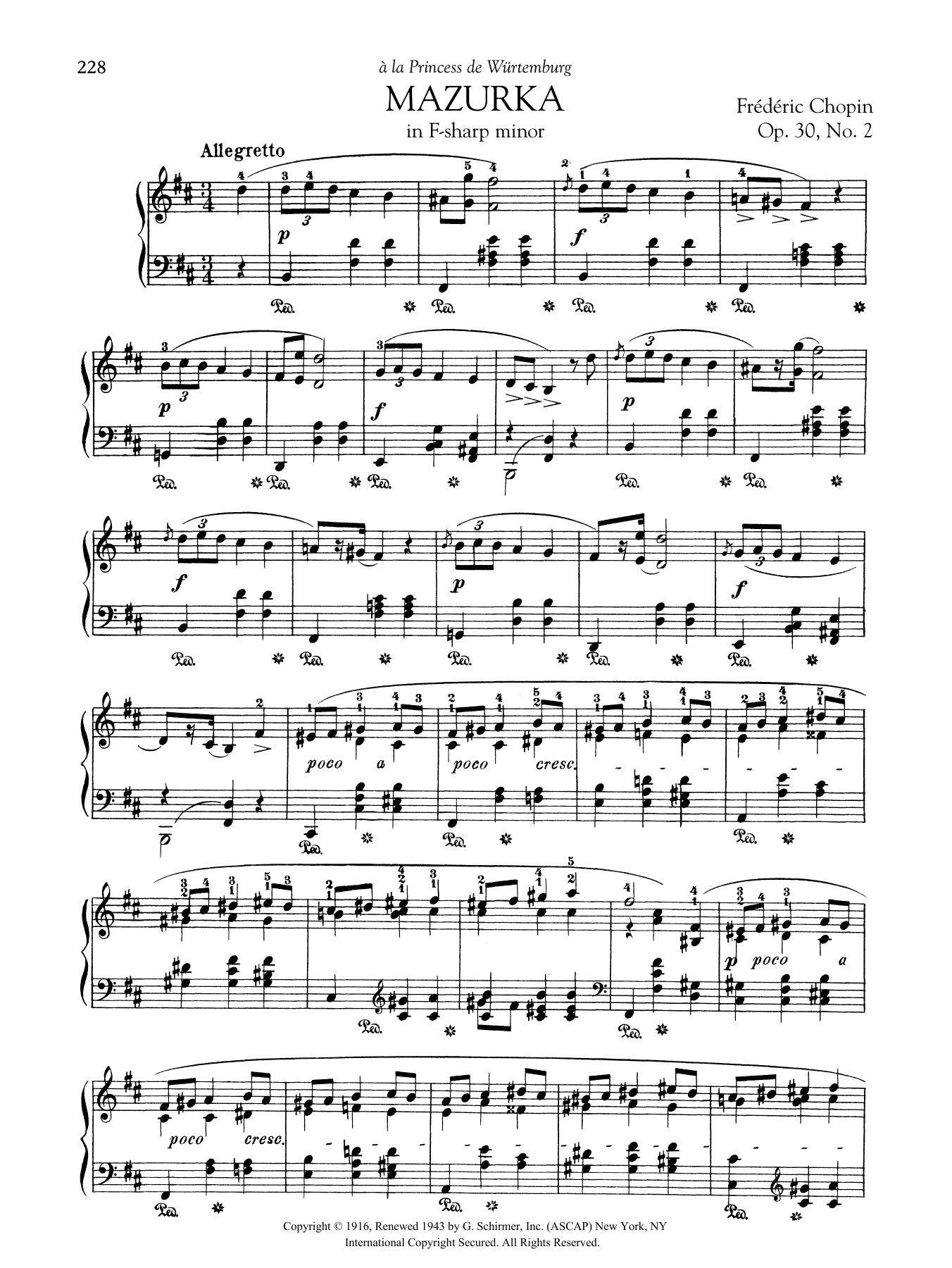 Frederic Chopin Mazurka in F-sharp minor, Op. 30, No. 2 sheet music notes and chords arranged for Piano Solo