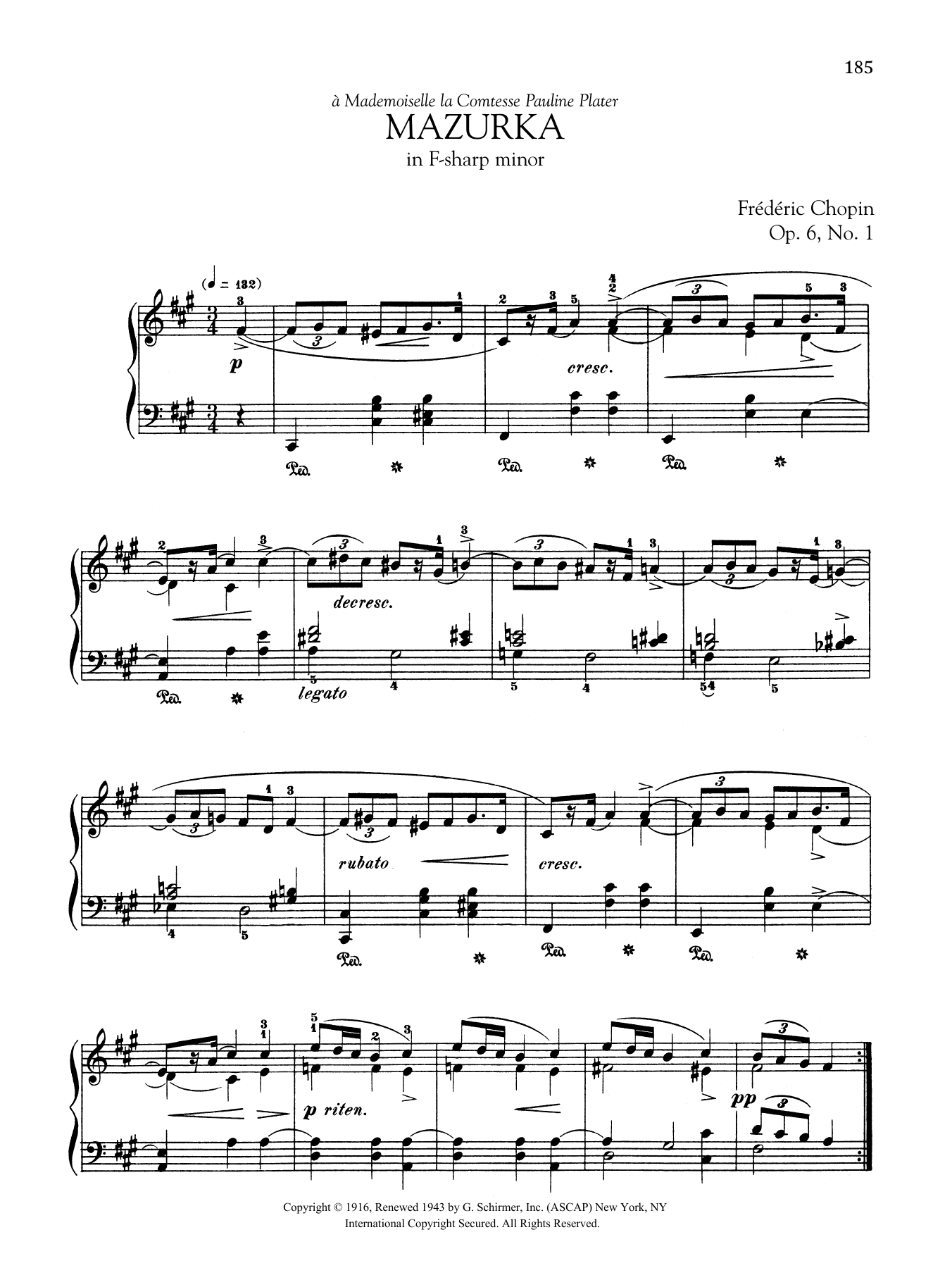 Learn to play Frederic Chopin Mazurka in F-sharp minor, Op. 6, No. 1 sheet music for Piano Solo in minutes. Price: 7.8900$ Frederic Chopin Mazurka in F-sharp minor, Op. 6, No. 1 sheet music notes and chords arranged for Piano Solo
