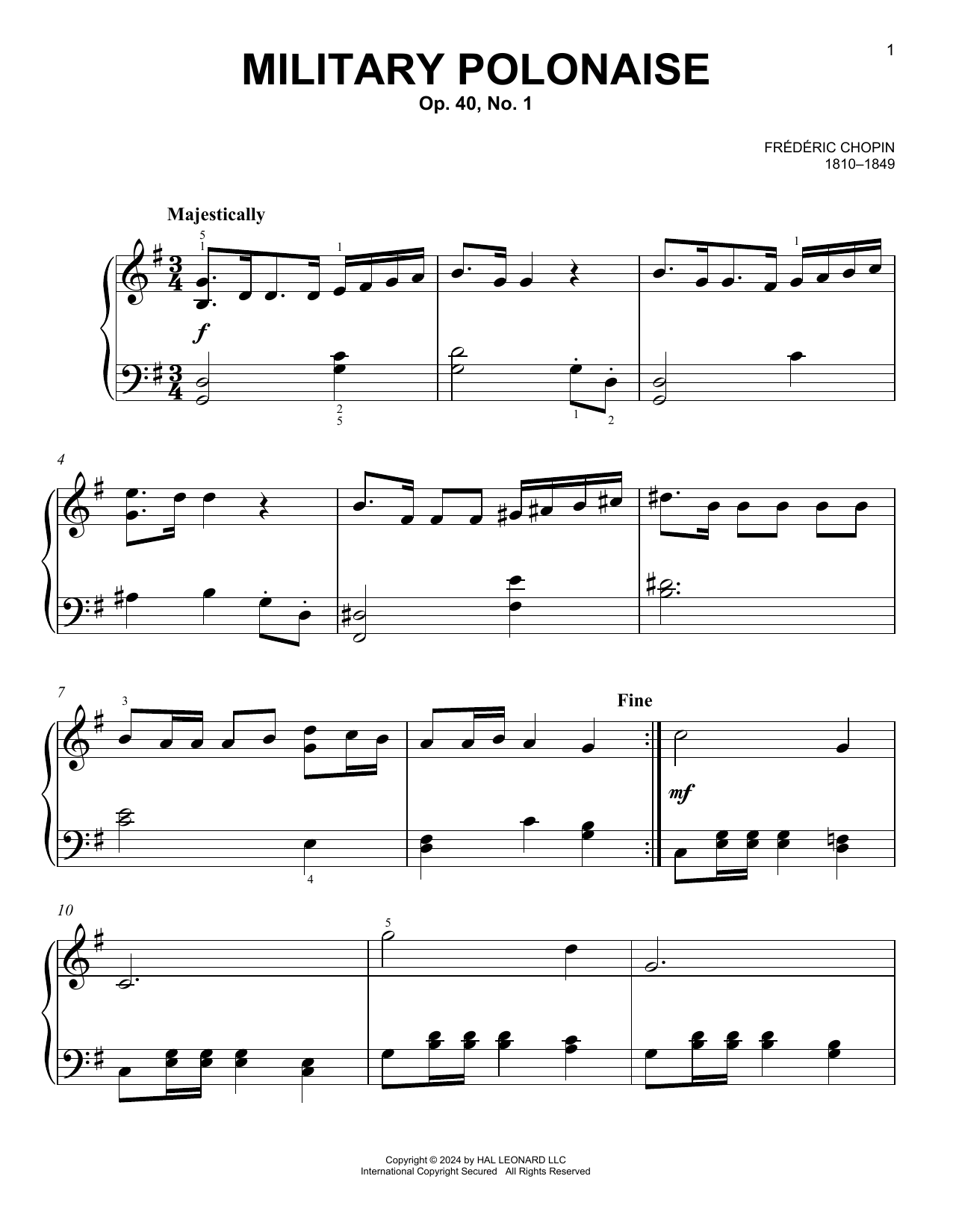 Frederic Chopin Military Polonaise, Op. 40, No. 1 sheet music notes and chords. Download Printable PDF.