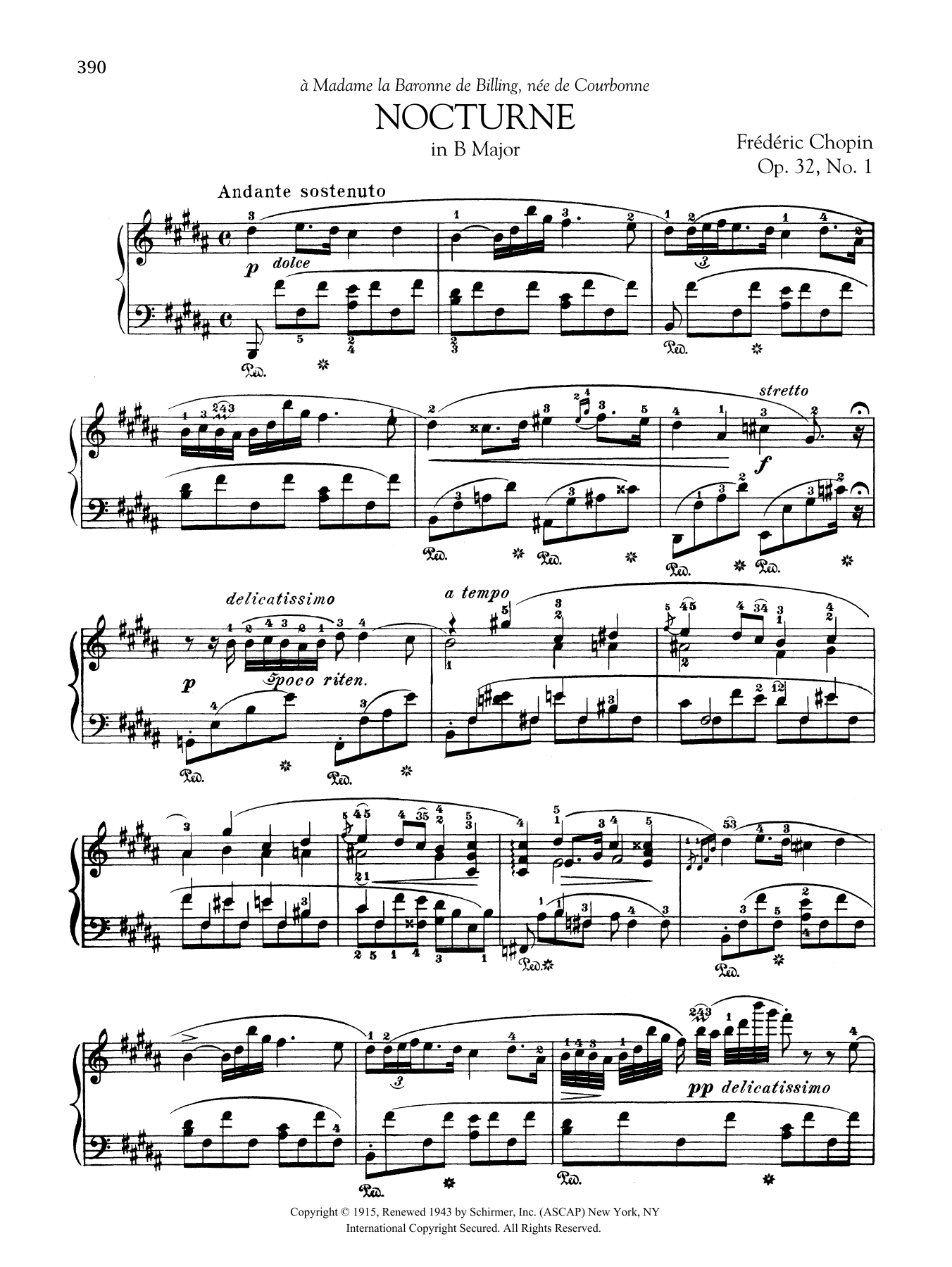 Frederic Chopin Nocturne in B Major, Op. 32, No. 1 sheet music notes and chords. Download Printable PDF.