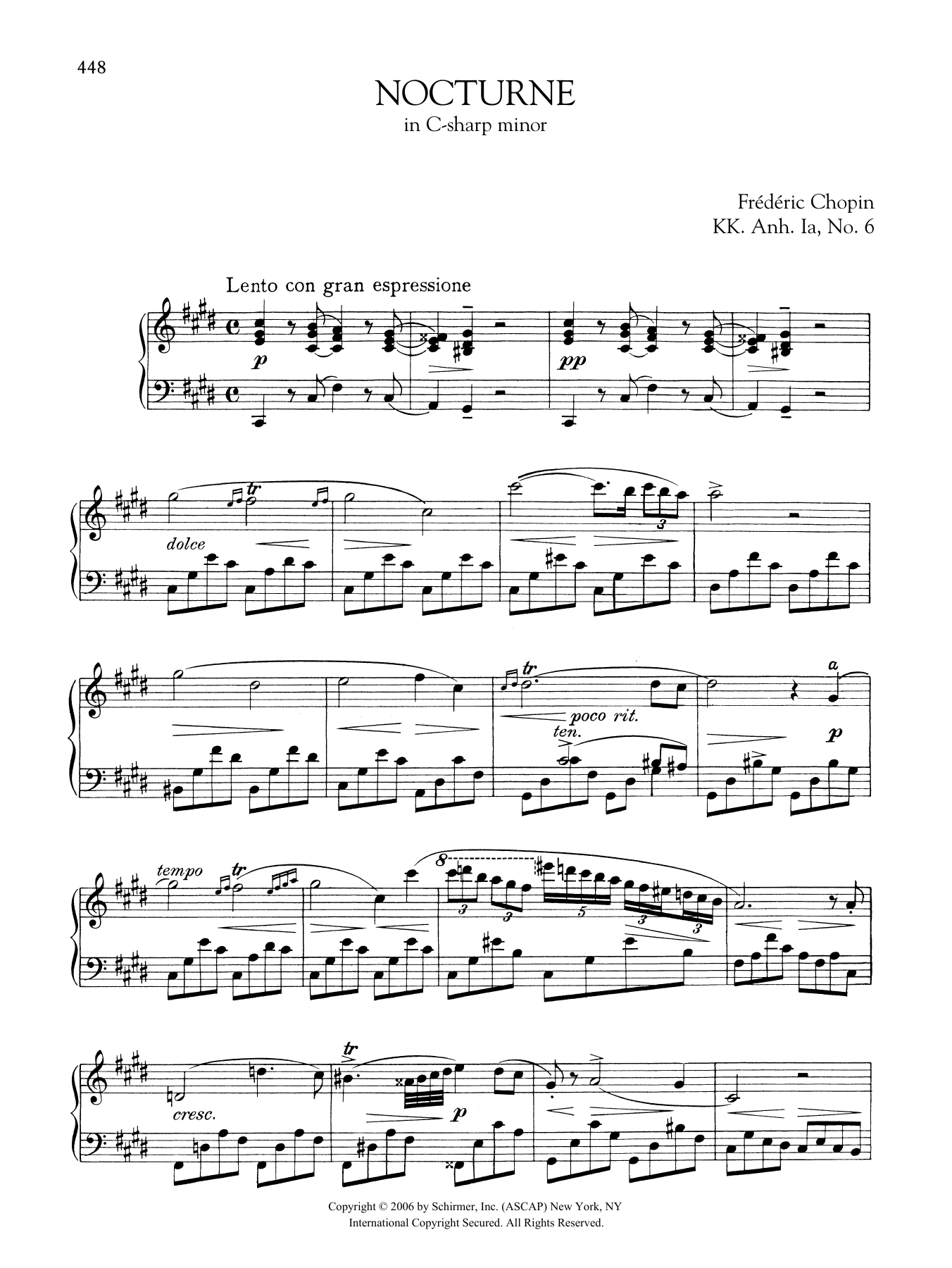 Frédéric Chopin Nocturne in C-sharp minor, KK. Anh. Ia, No. 6 sheet music notes and chords. Download Printable PDF.