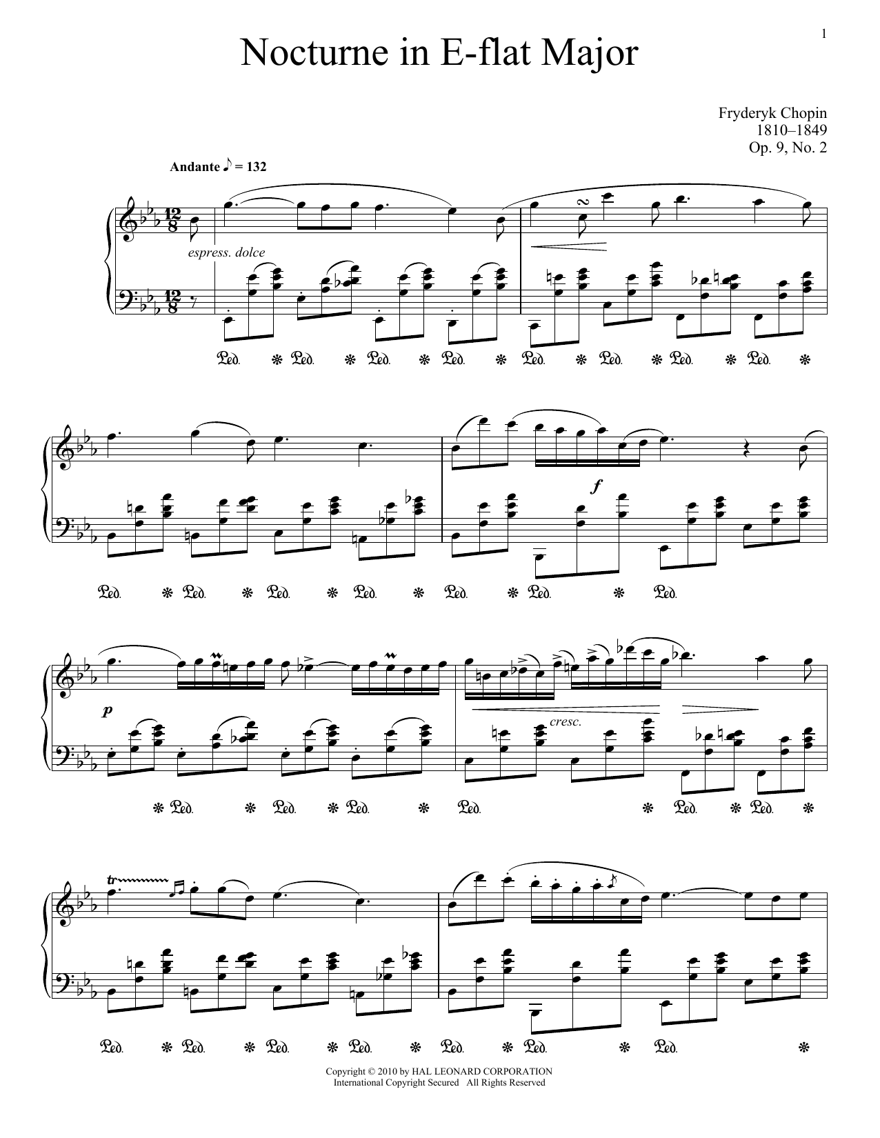 Frederic Chopin Nocturne In E Flat Major, Op.9, No.2 sheet music notes and chords. Download Printable PDF.