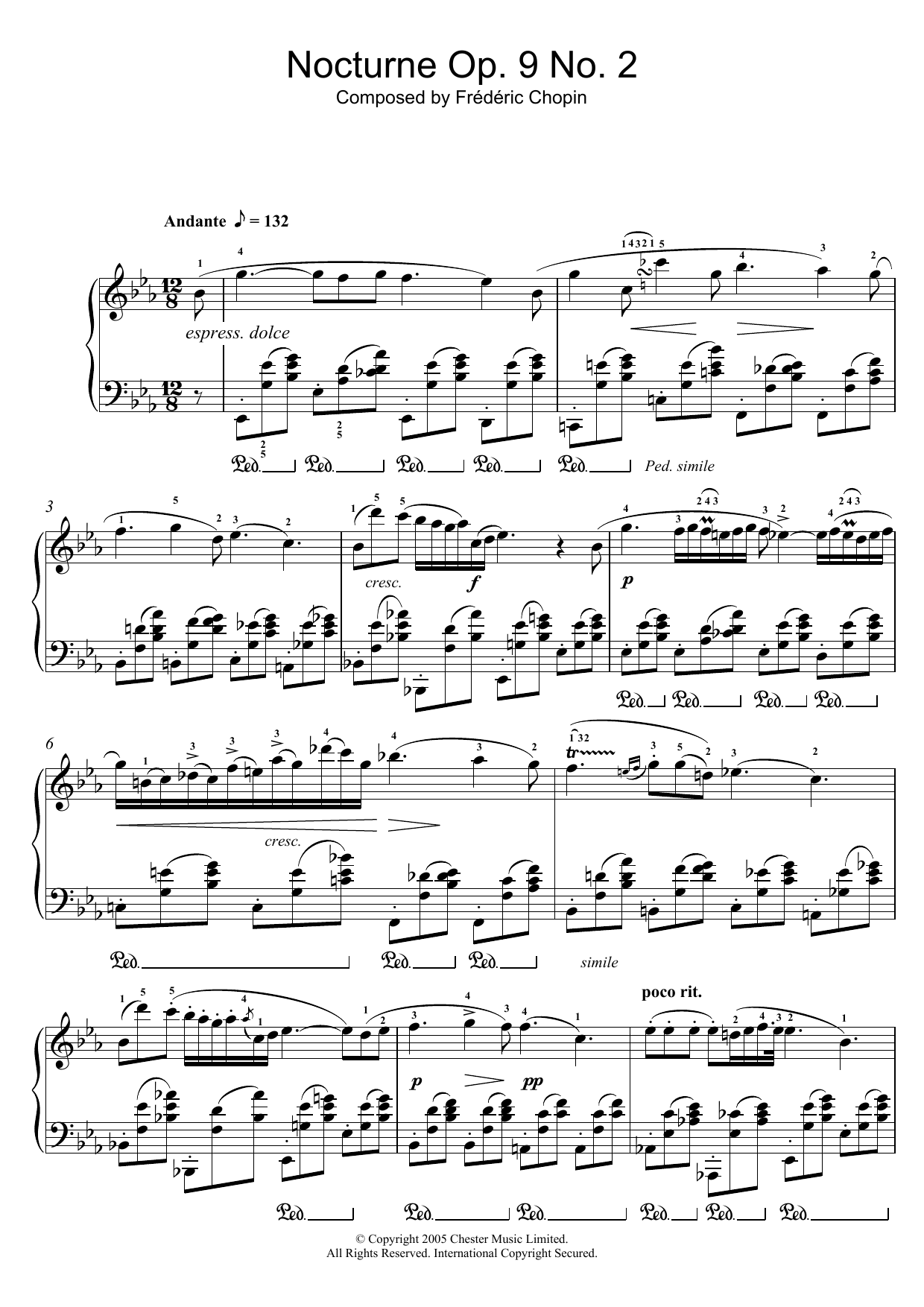 Frederic Chopin Nocturne in E Flat Major, Op.9, No.2 sheet music notes and chords. Download Printable PDF.