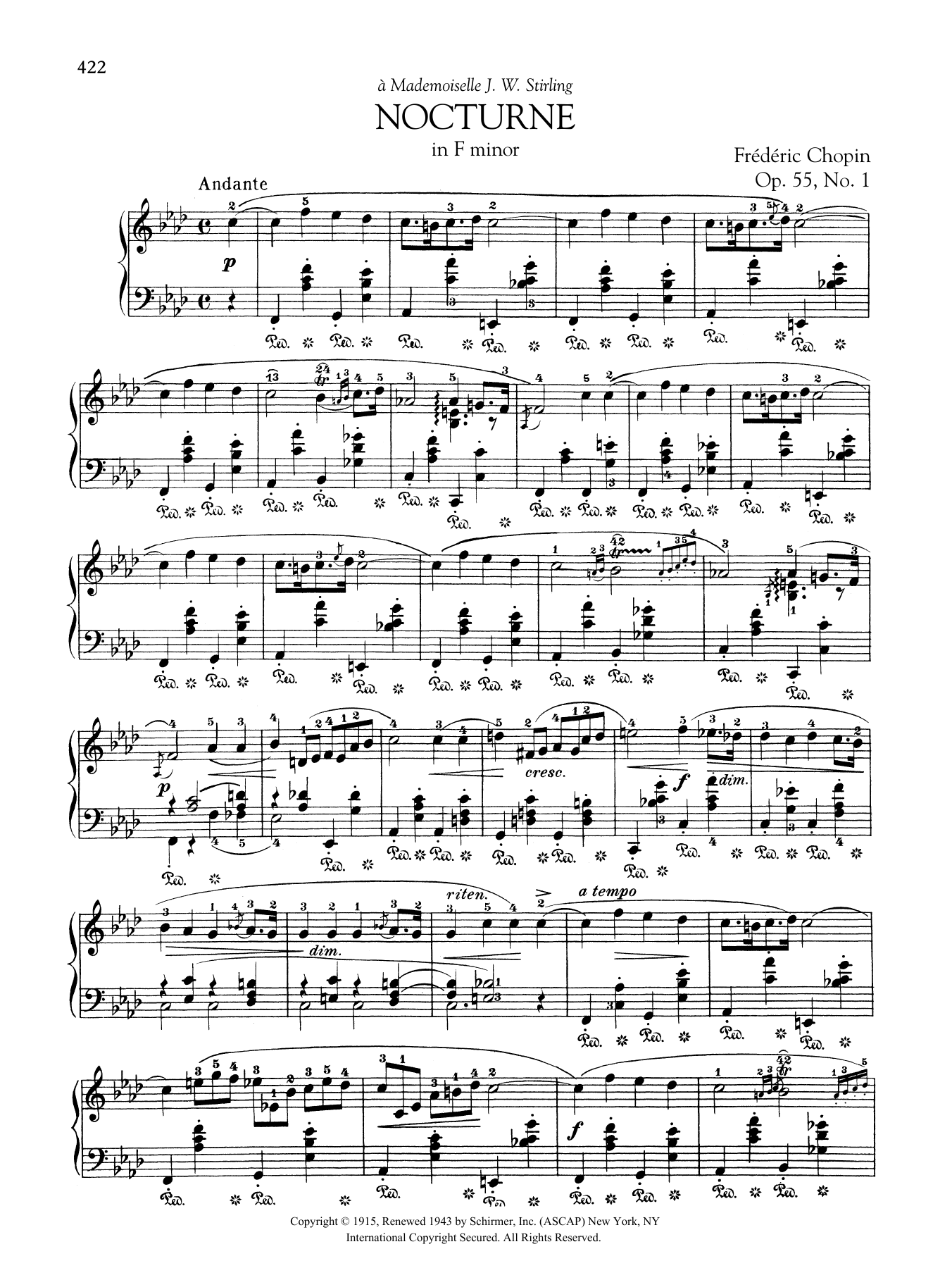 Frederic Chopin Nocturne in F minor, Op. 55, No. 1 sheet music notes and chords. Download Printable PDF.