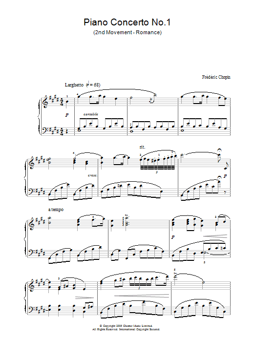 Frederic Chopin Piano Concerto No.1 (2nd Movement - Romance) sheet music notes and chords. Download Printable PDF.