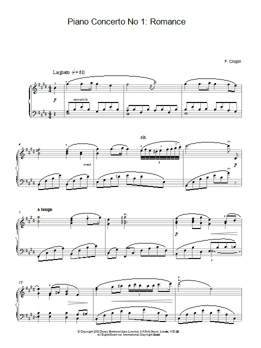 Frederic Chopin Piano Concerto No. 1: Romance sheet music notes and chords. Download Printable PDF.