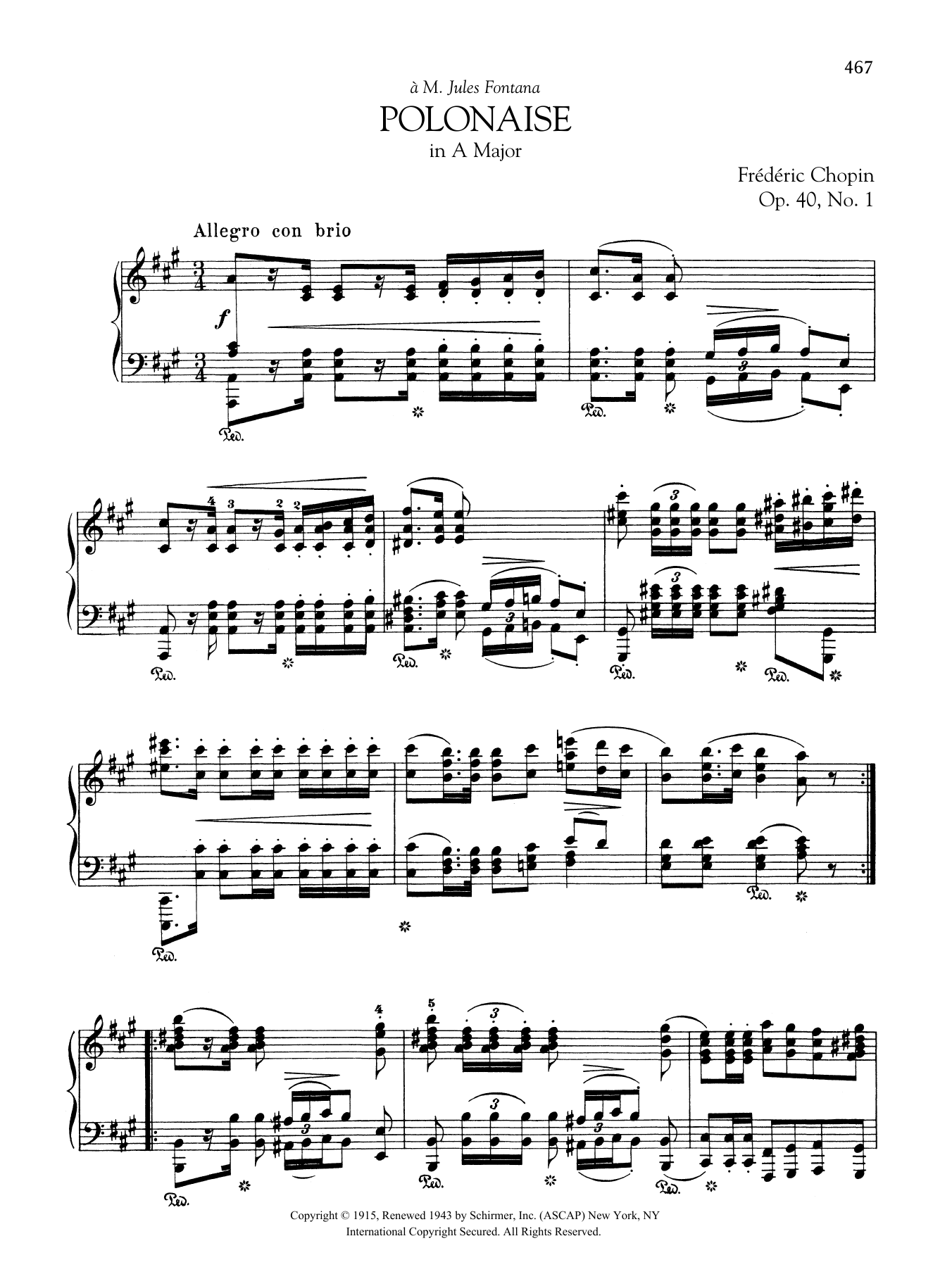 Frederic Chopin Polonaise in A Major, Op. 40, No. 1 sheet music notes and chords. Download Printable PDF.