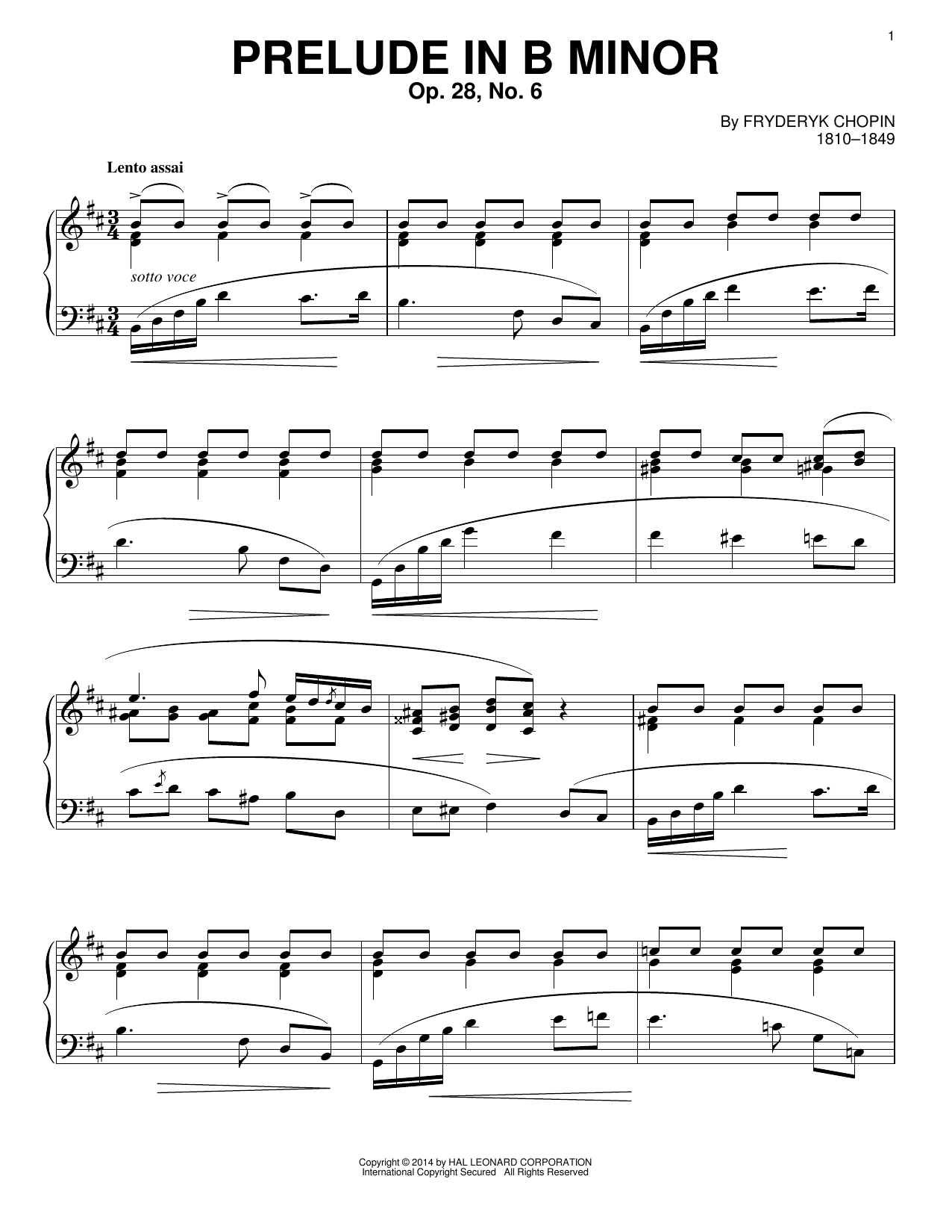 Frederic Chopin Prelude in B Minor, Op. 28, No. 6 sheet music notes and chords. Download Printable PDF.