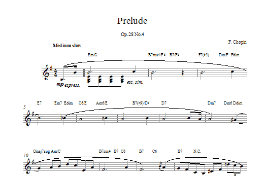 Frederic Chopin Prelude in E Minor, Op.28, No.4 sheet music notes and chords. Download Printable PDF.