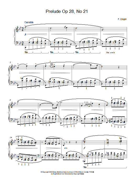 Frederic Chopin Prelude in B Flat Major, Op.28, No.21 sheet music notes and chords arranged for Piano Solo