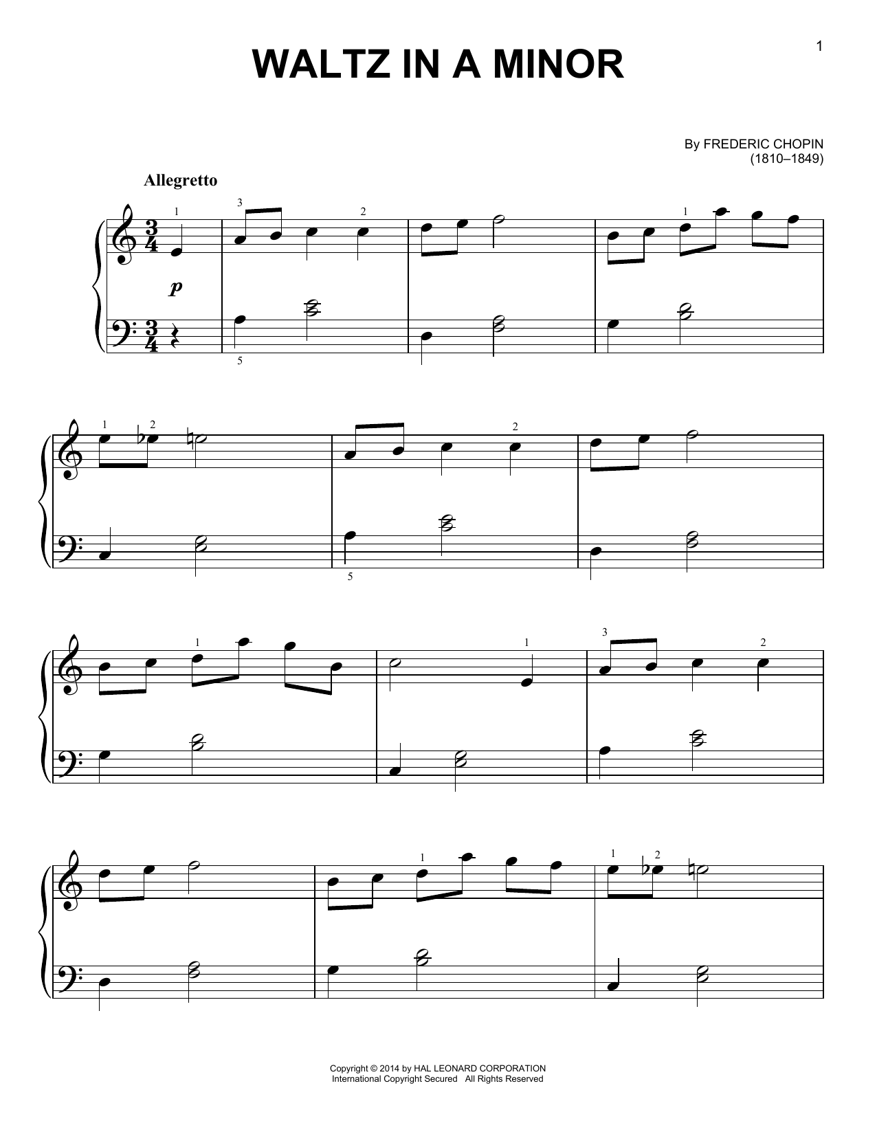 Frederic Chopin Waltz In A Minor sheet music notes and chords. Download Printable PDF.