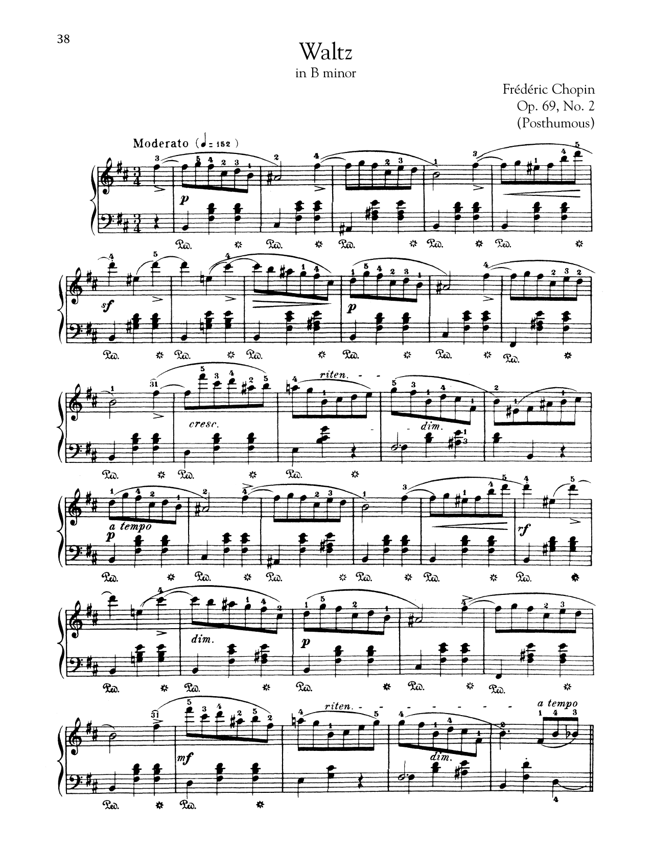 Frederic Chopin Waltz In B Minor, Op. 69, No. 2 sheet music notes and chords. Download Printable PDF.