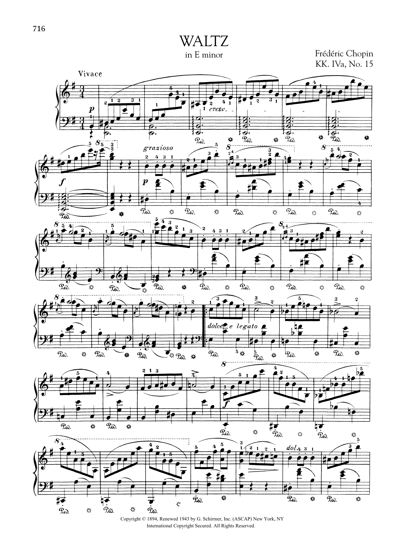 Frederic Chopin Waltz in E minor, KK. IVa, No. 15 sheet music notes and chords. Download Printable PDF.