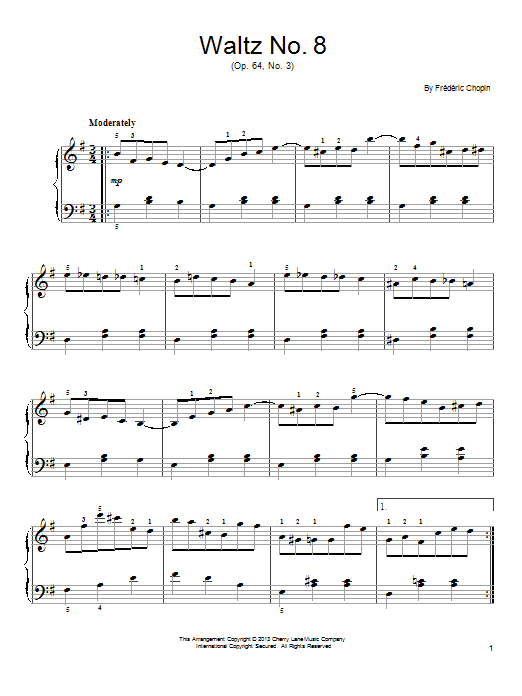 Learn to play Frederic Chopin Waltz No. 8, Op. 64, No. 3 sheet music for Easy Piano in minutes. Price: 6.9900$ Frederic Chopin Waltz No. 8, Op. 64, No. 3 sheet music notes and chords arranged for Easy Piano