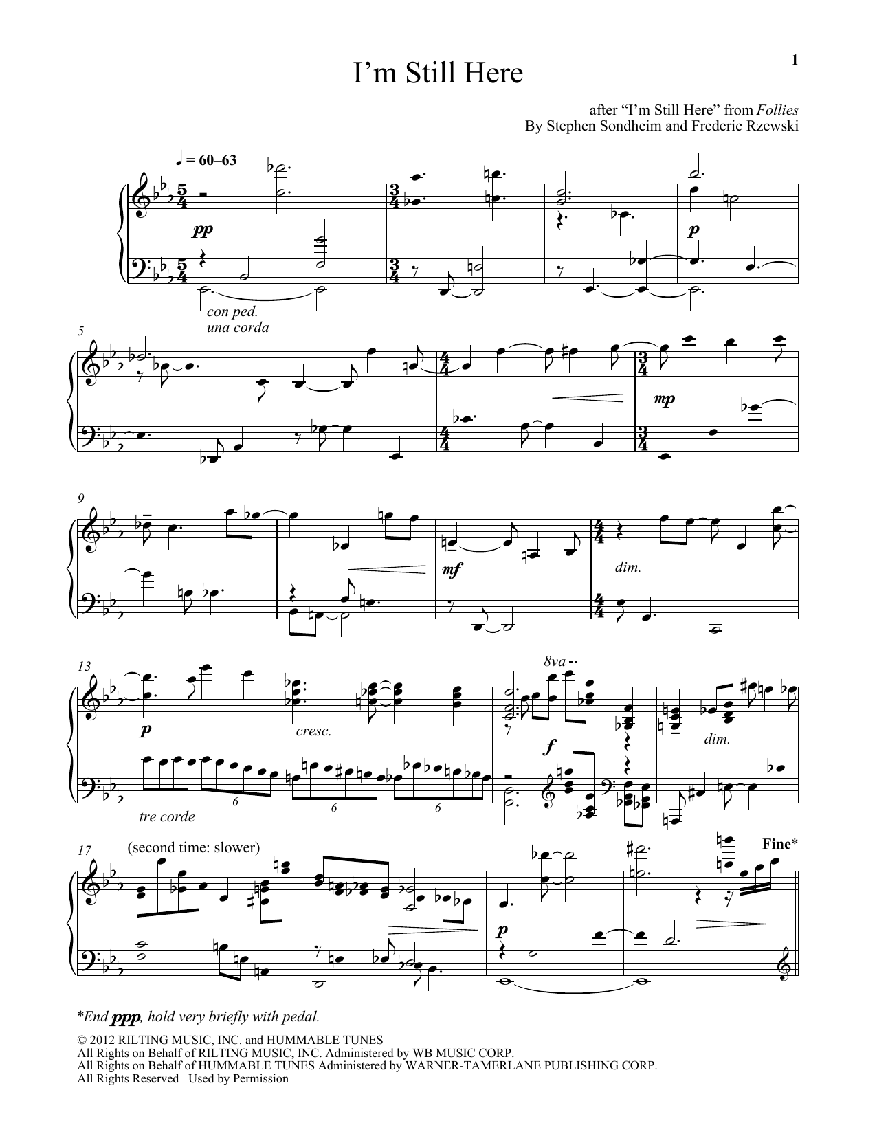 Learn to play Frederic Rzewski I'm Still Here sheet music for Piano Solo in minutes. Price: 7.8900$ Frederic Rzewski I'm Still Here sheet music notes and chords arranged for Piano Solo