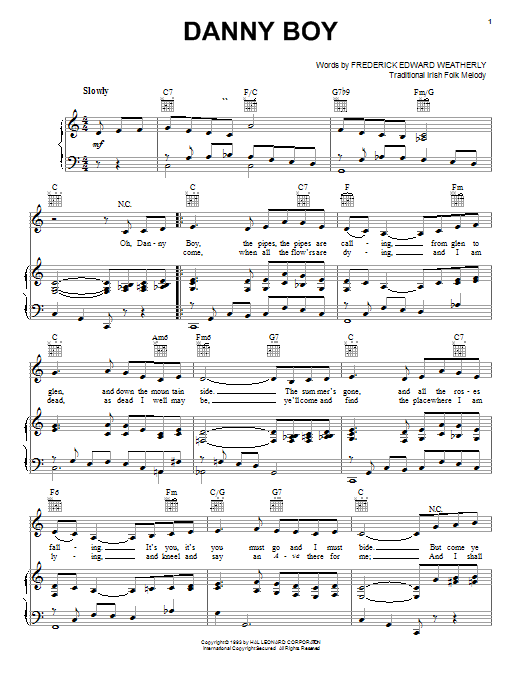 Frederick Edward Weatherly Danny Boy sheet music notes and chords. Download Printable PDF.