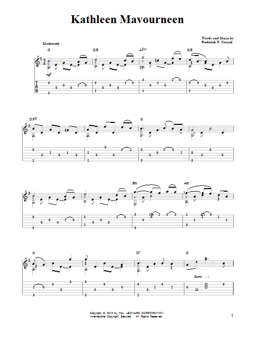 Learn to play Frederick N. Crouch Kathleen Mavoureen sheet music for Easy Guitar Tab in minutes. Price: 6.9900$ Frederick N. Crouch Kathleen Mavoureen sheet music notes and chords arranged for Easy Guitar Tab